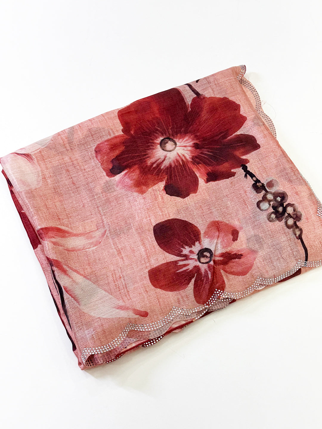 Pink Chinnon Swarovski Floral Saree