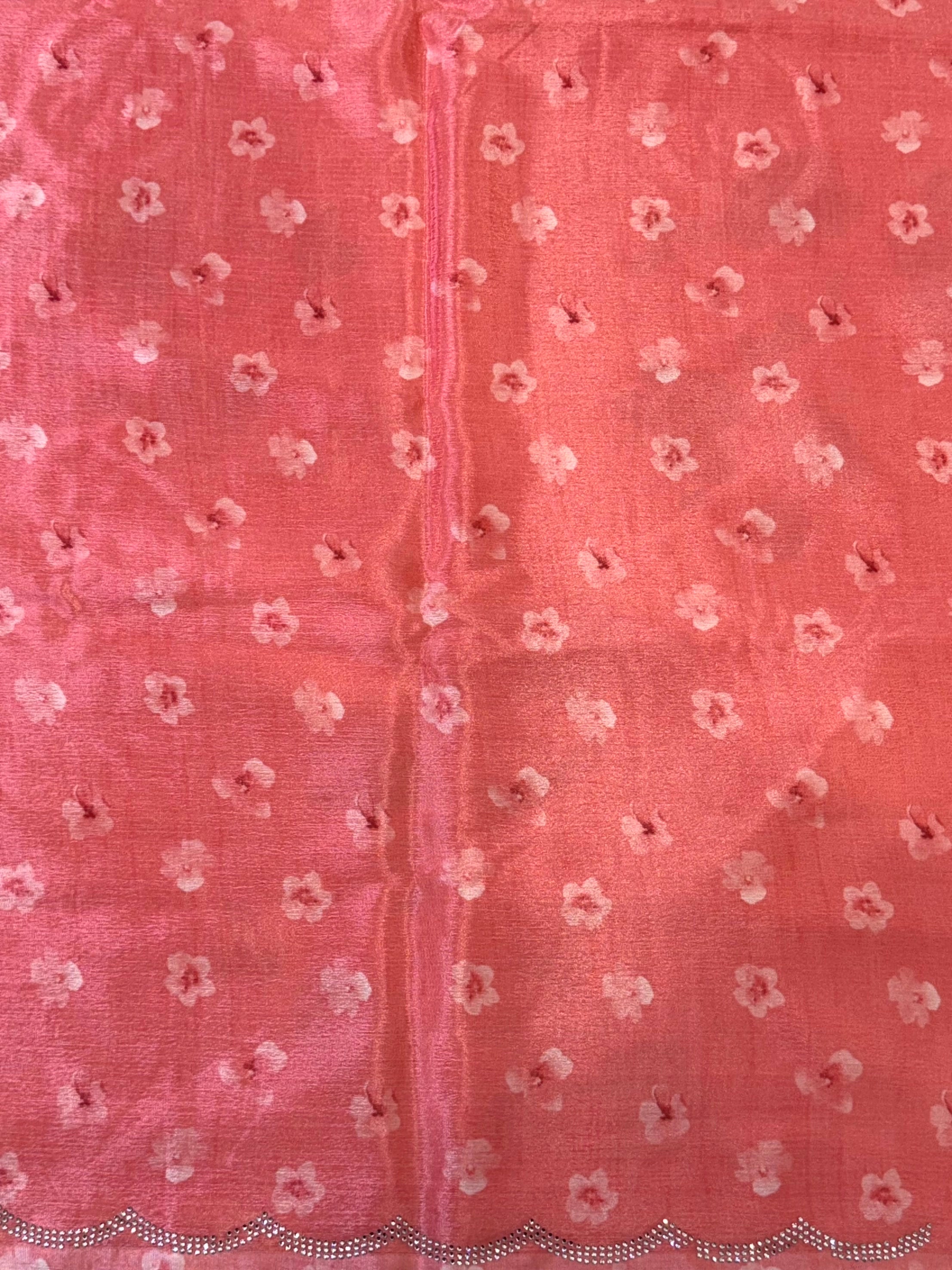 Coral Chinnon Swarovski Floral Saree
