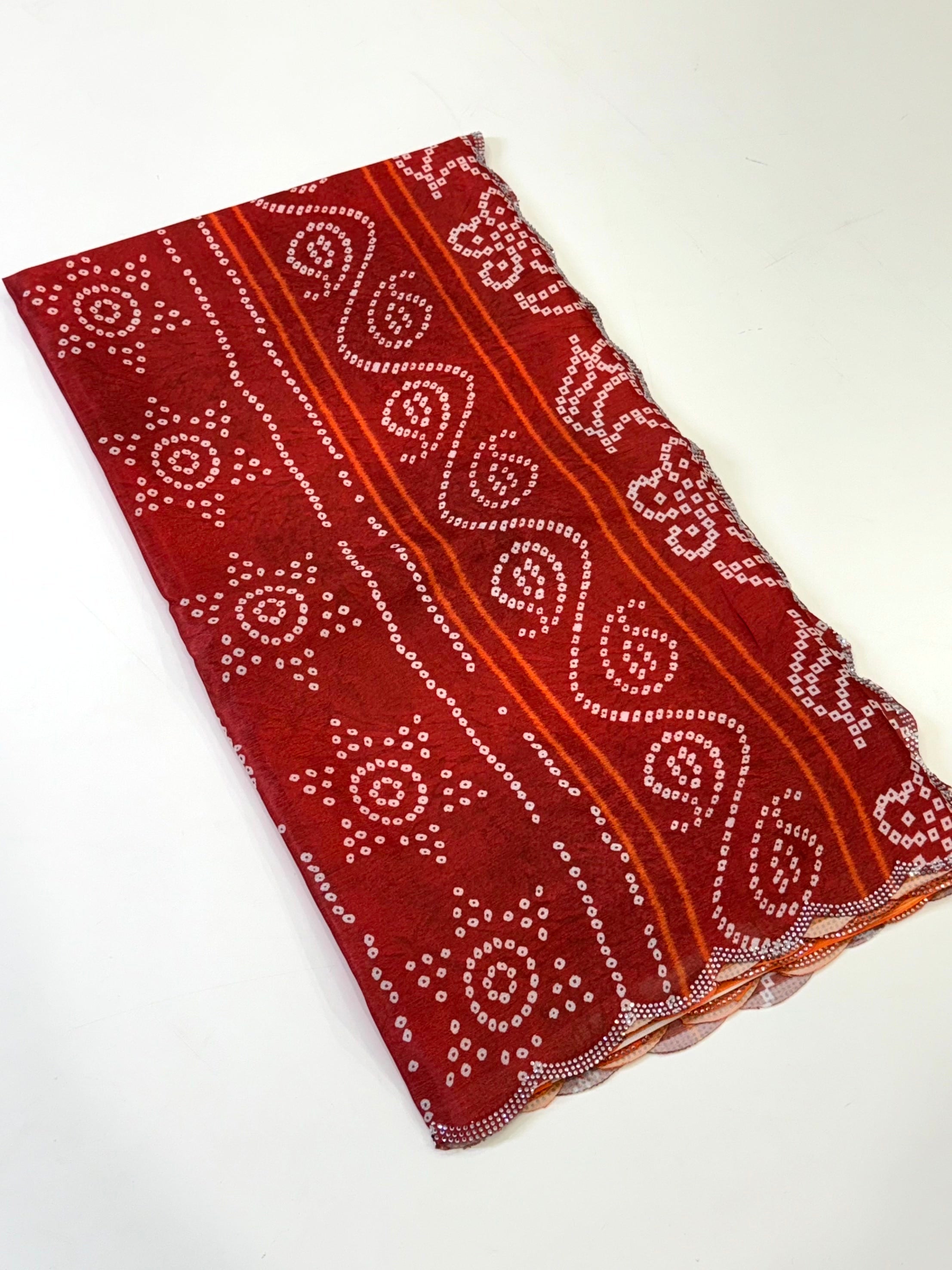 Vibrant Chiffon Bandhej Swarovski Saree