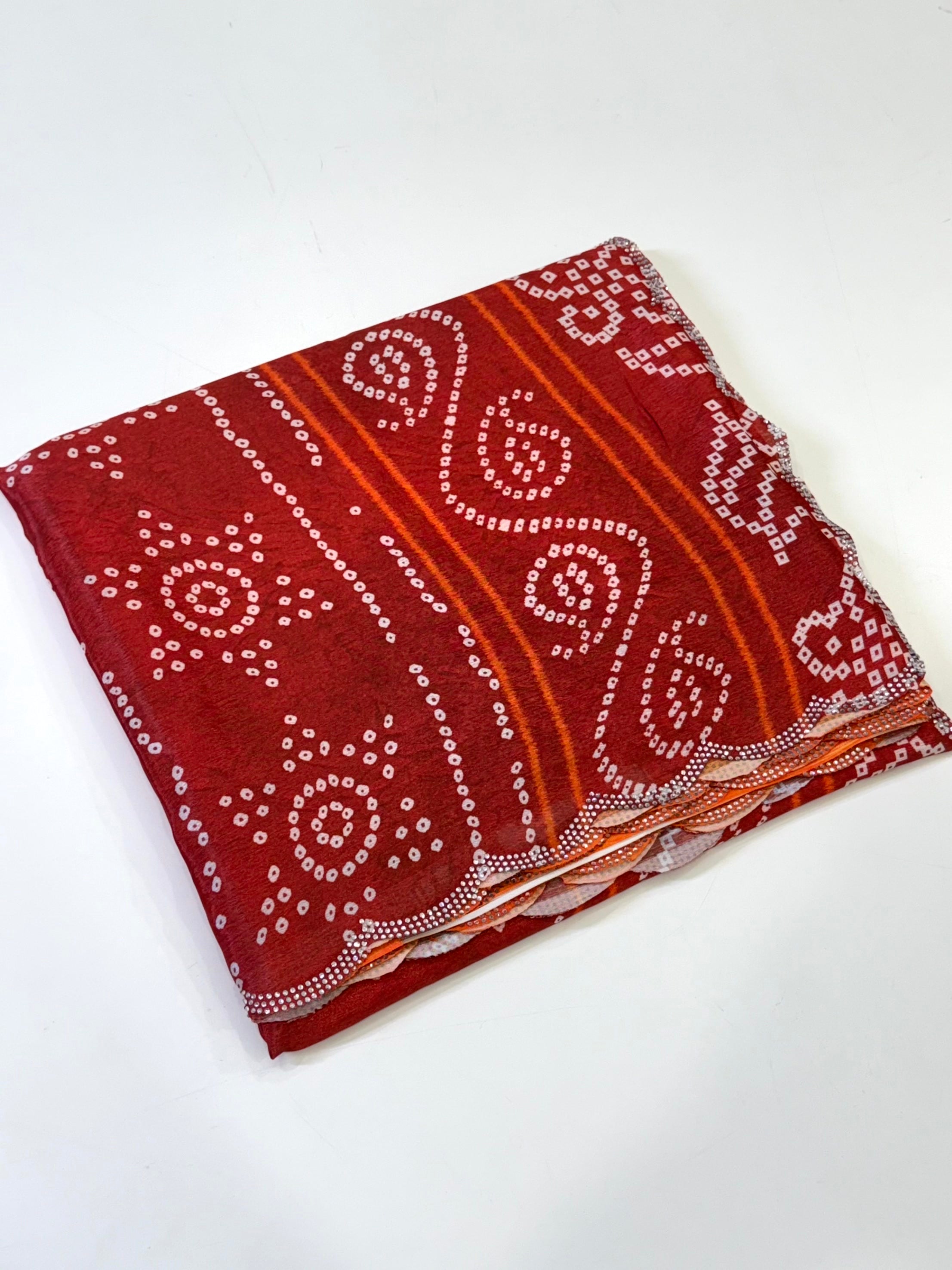Vibrant Chiffon Bandhej Swarovski Saree