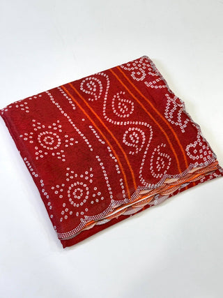 Vibrant Chiffon Bandhej Swarovski Saree