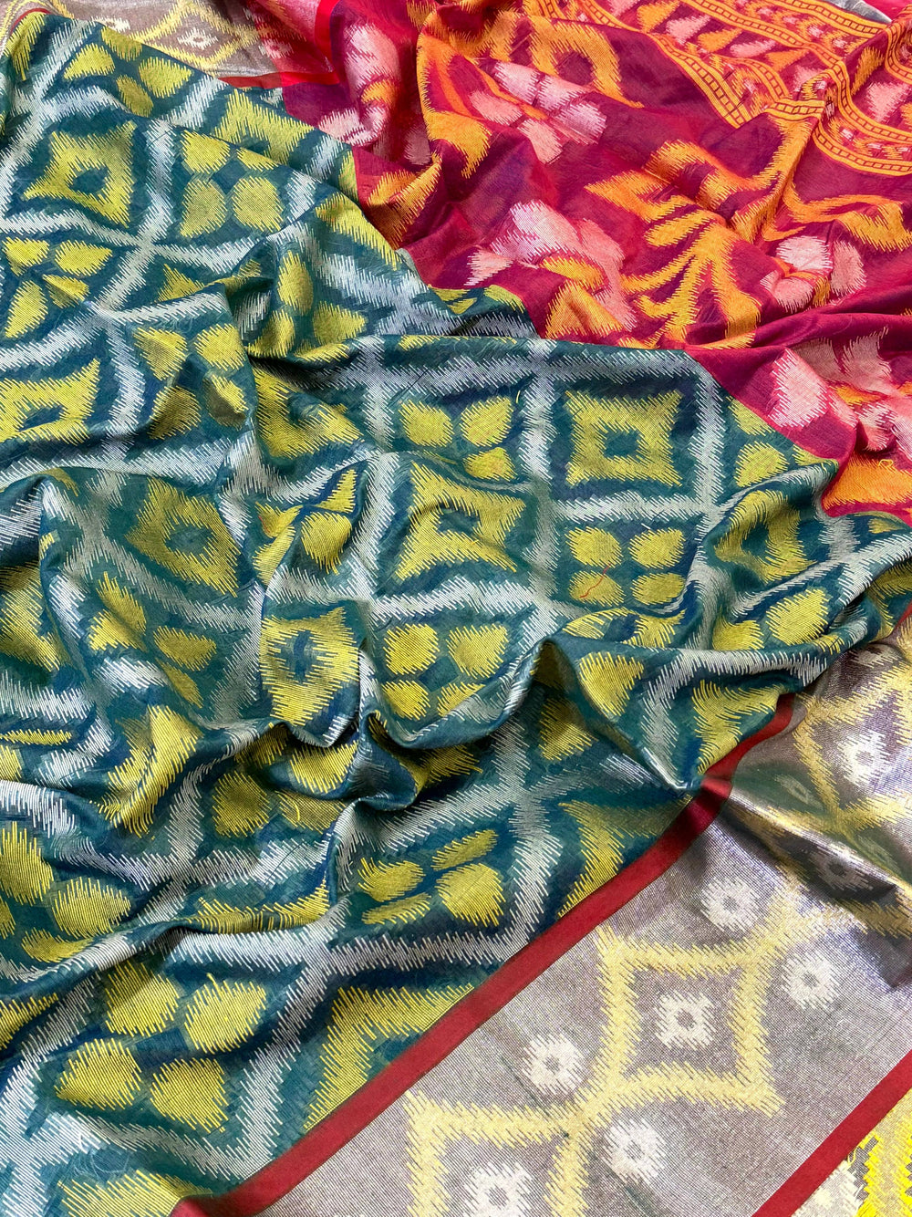 Elegant Green Chanderi Ikkat Saree
