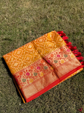 Yellow Banarasi Minakari Katan Silk Saree