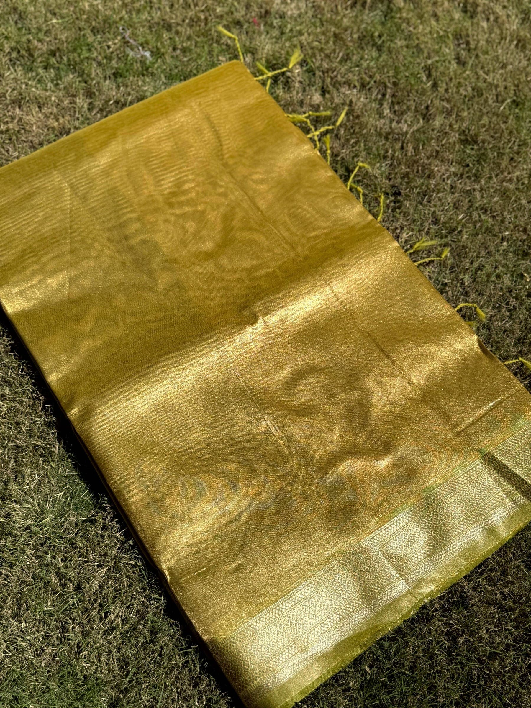 Radiant Green Gold Zari Tissue Saree

