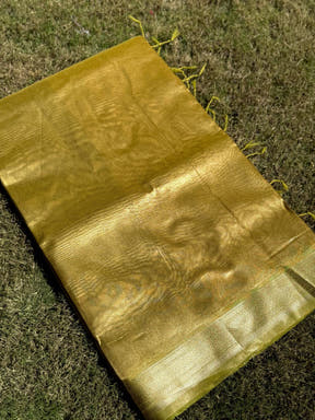 Radiant Green Gold Zari Tissue Saree

