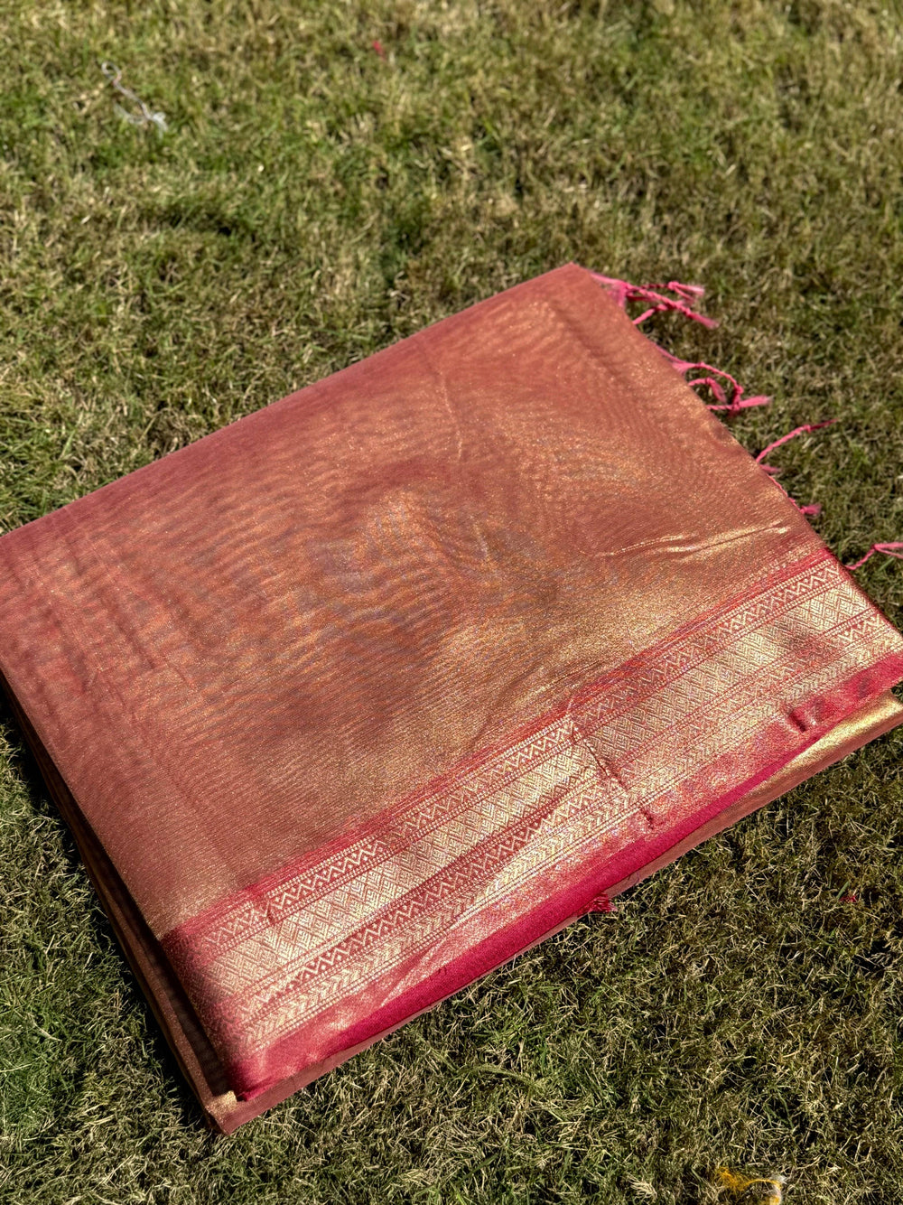 Radiant Pink Gold Zari Tissue Saree