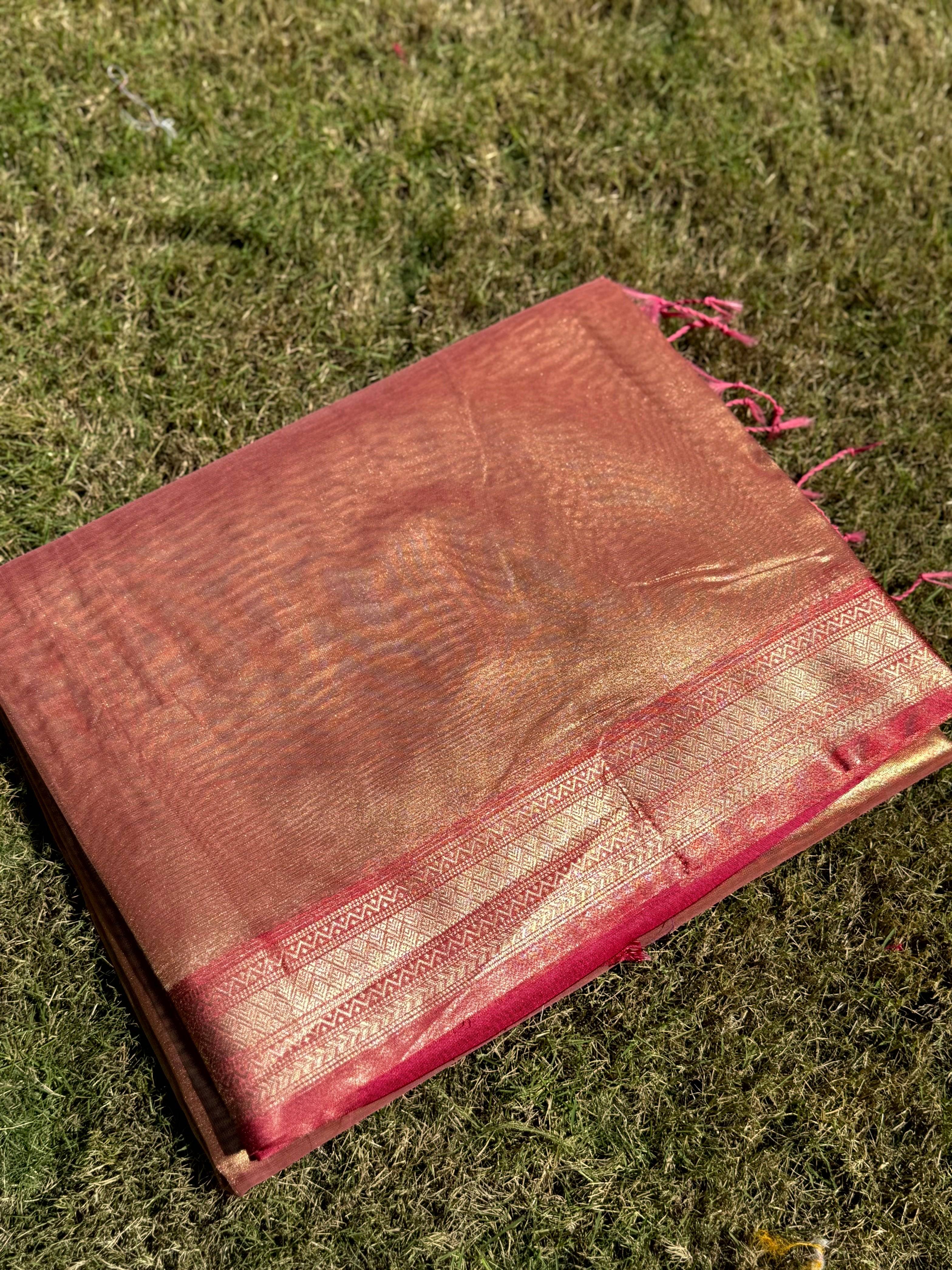 Radiant Pink Gold Zari Tissue Saree