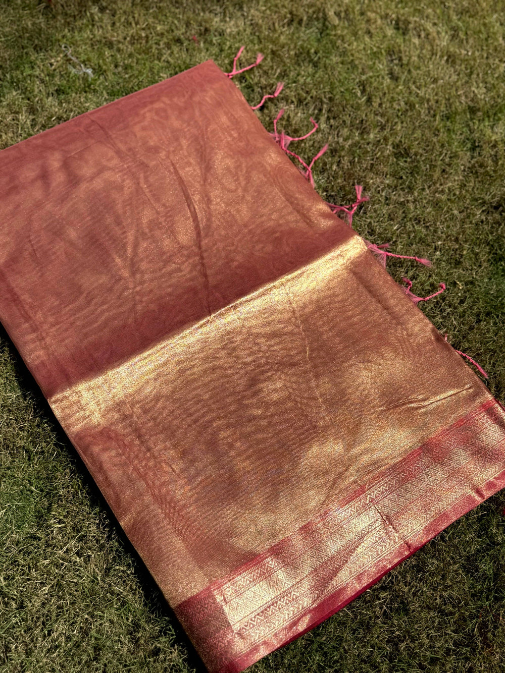 Radiant Pink Gold Zari Tissue Saree
