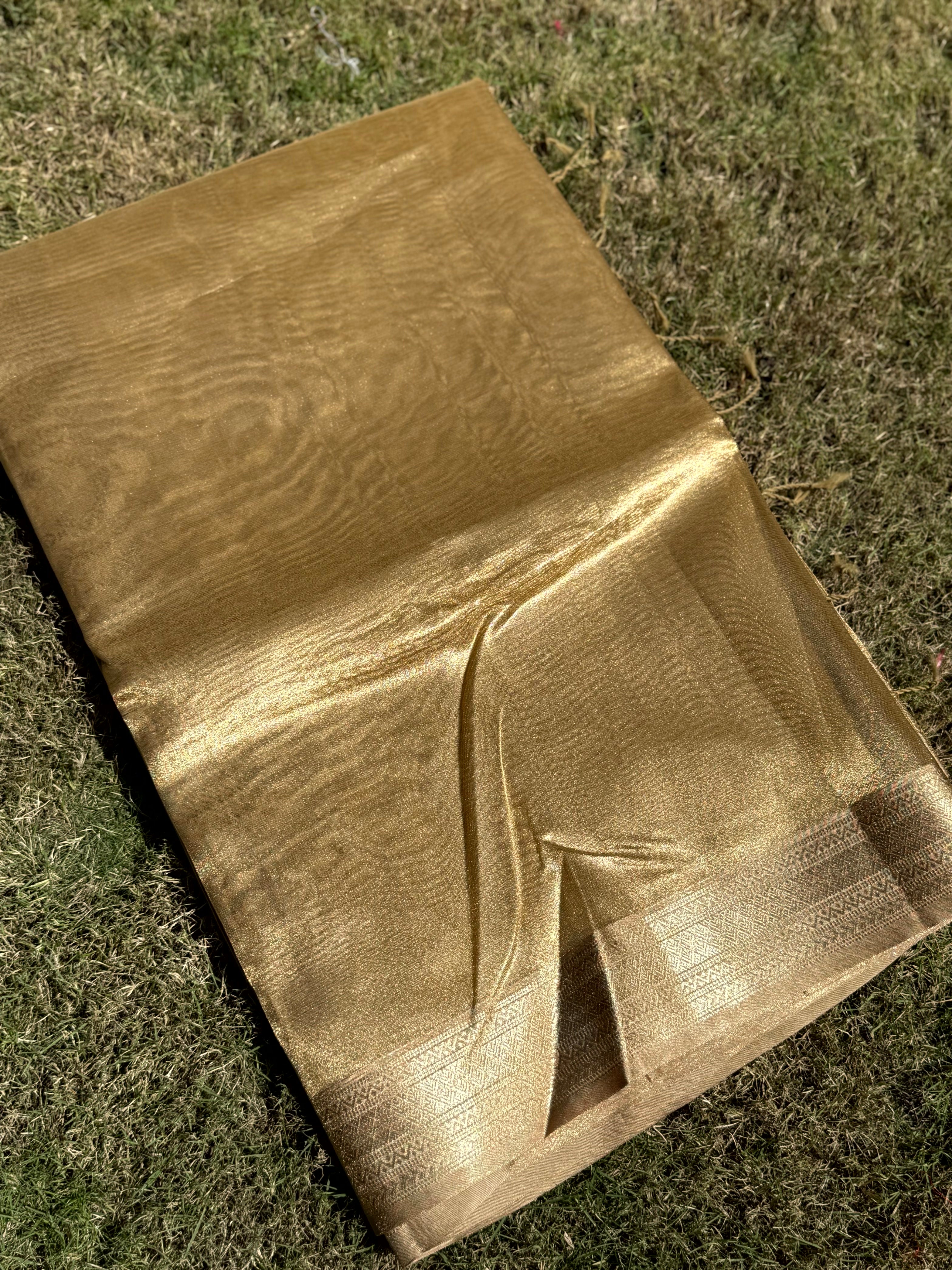 Radiant Brown Gold Zari Tissue Saree