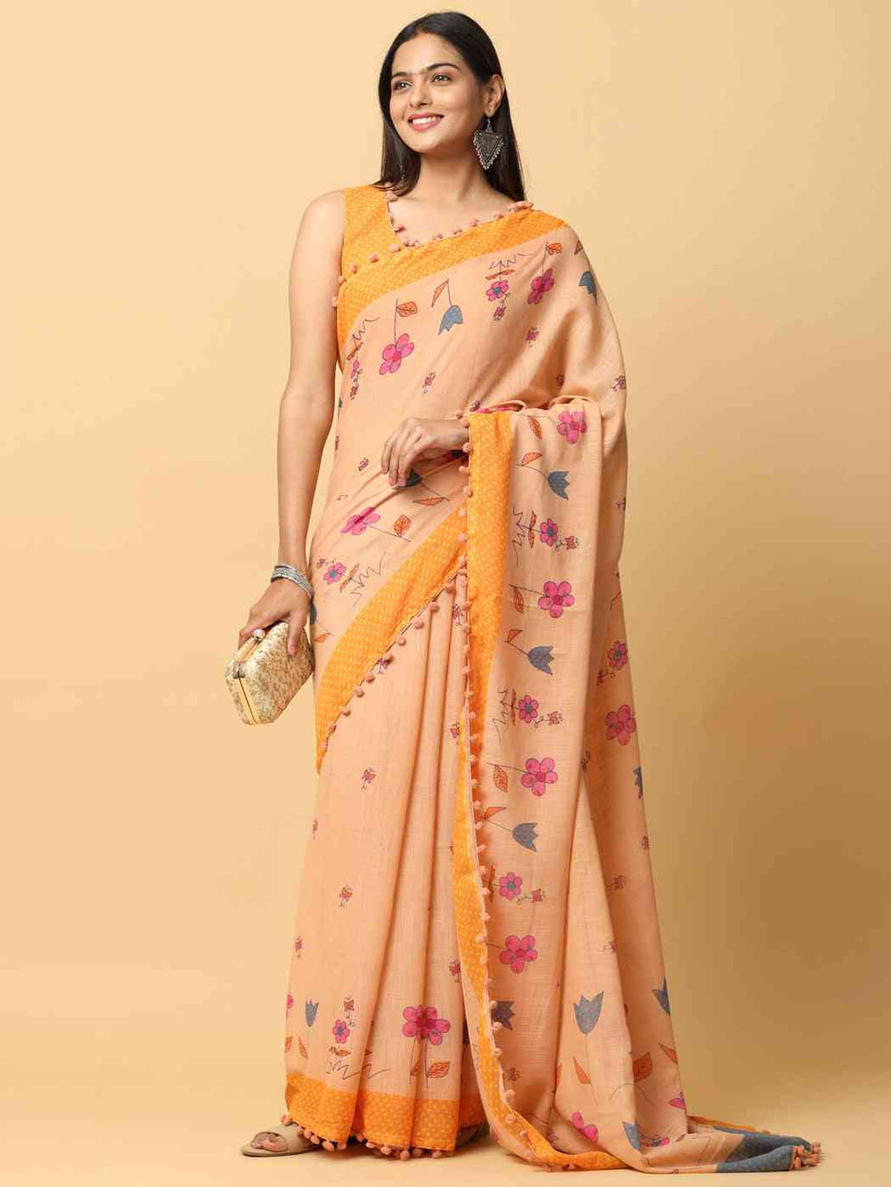 Pure Slab Cotton Trendy Block Print Designer Saree