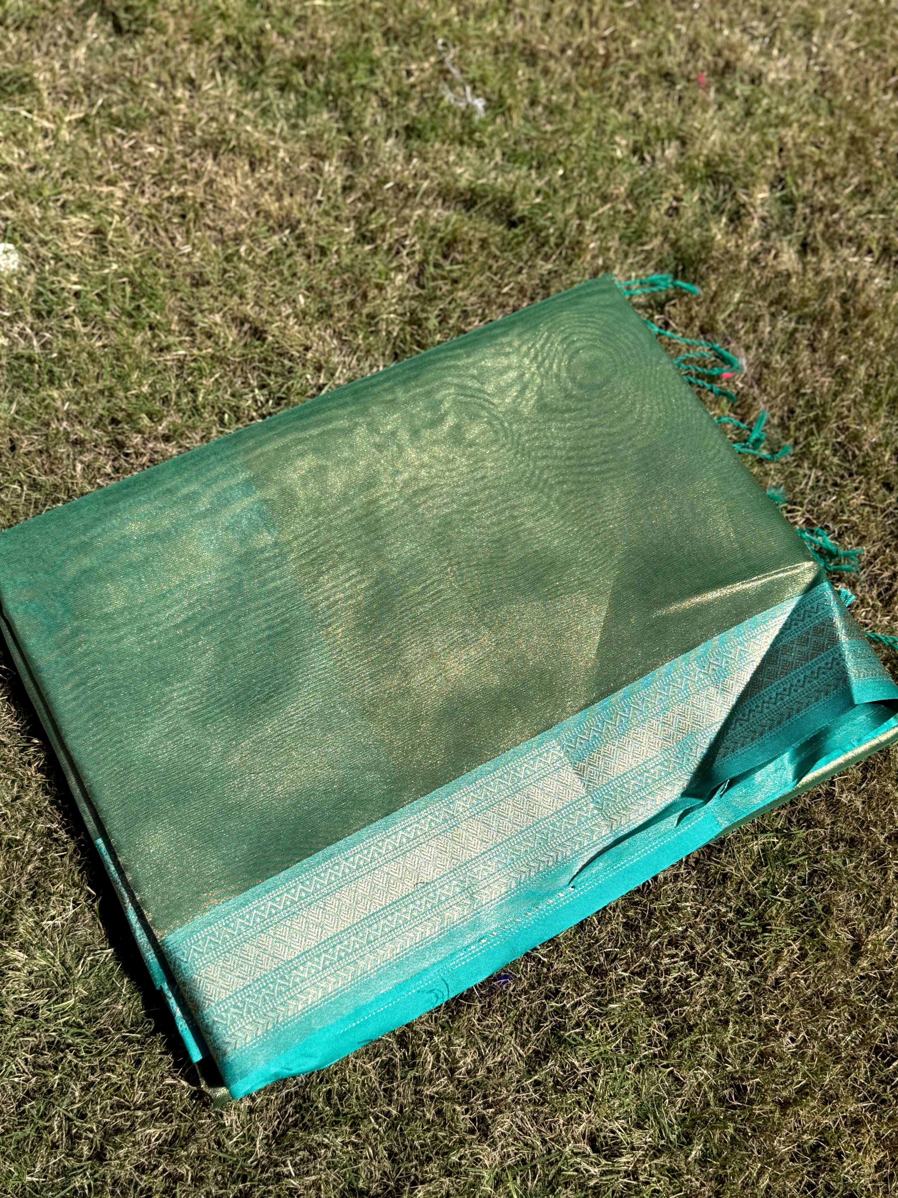 Radiant Sky Blue Gold Zari Tissue Saree