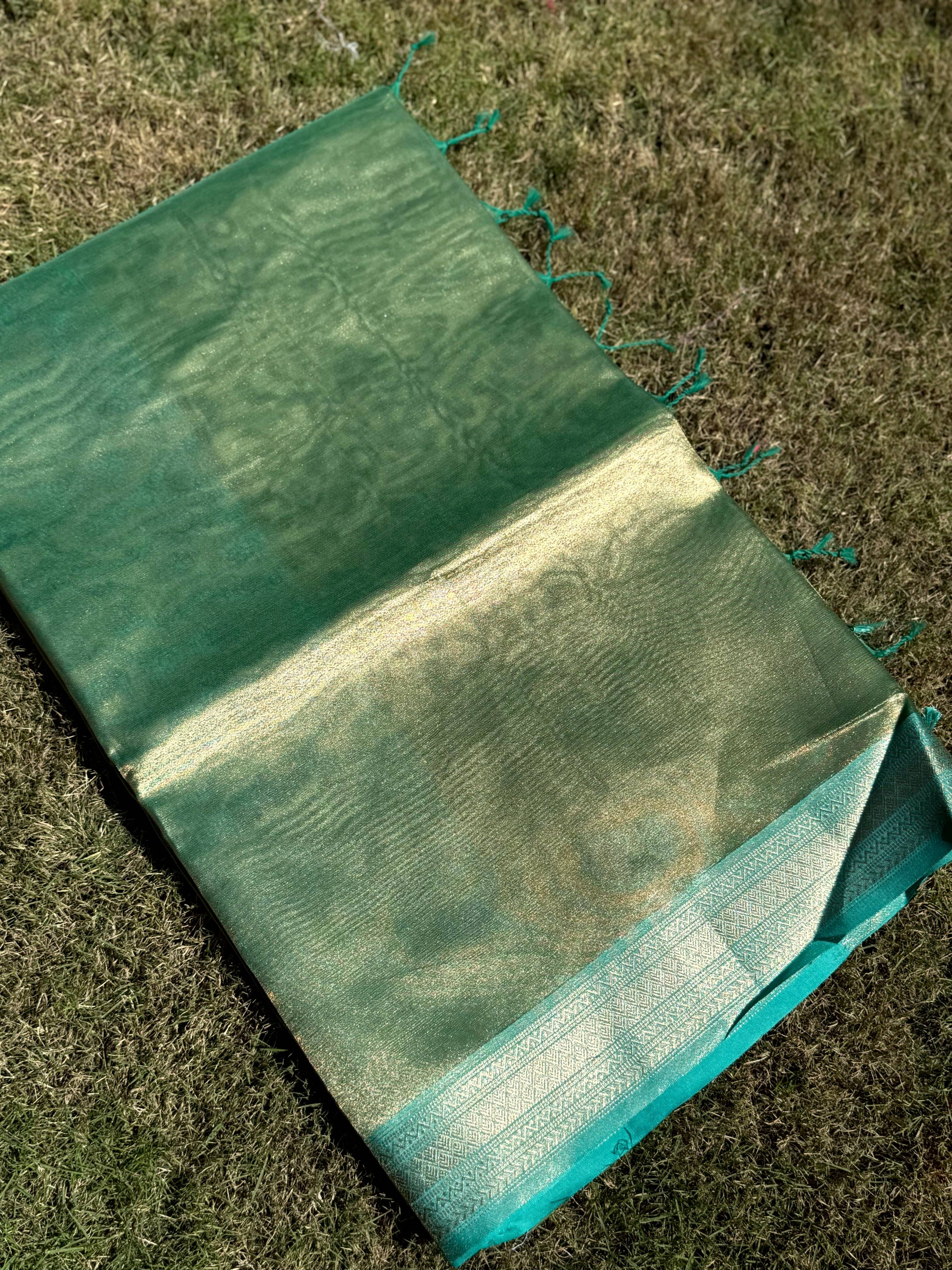 Radiant Sky Blue Gold Zari Tissue Saree