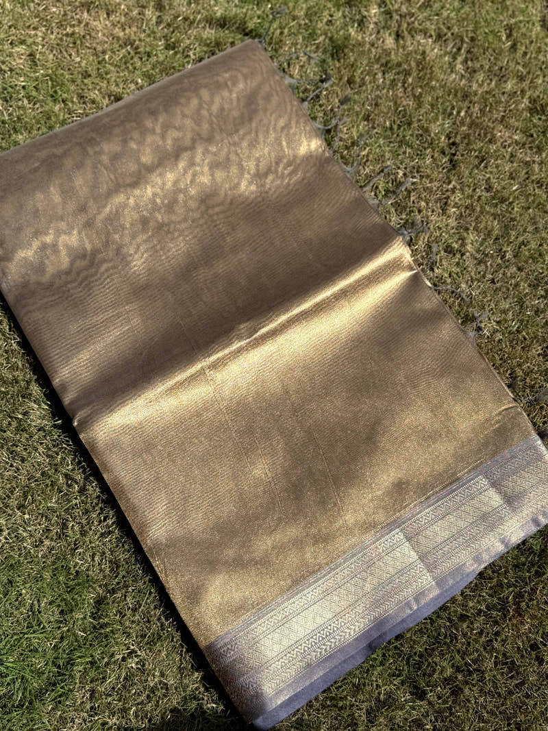Elegant Lavender Gold Zari Tissue Saree
