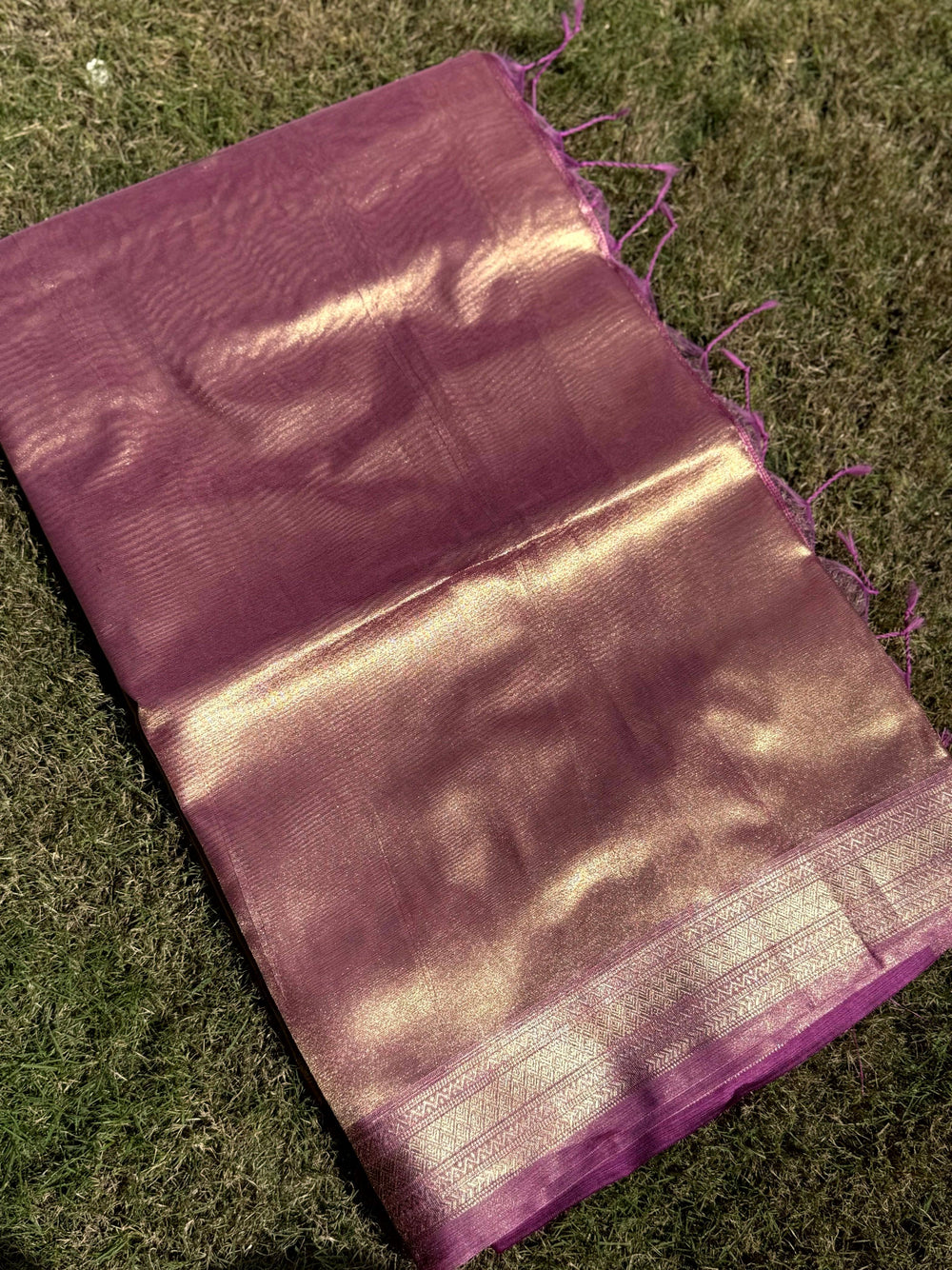 Elegant Wine Gold Zari Tissue Saree
