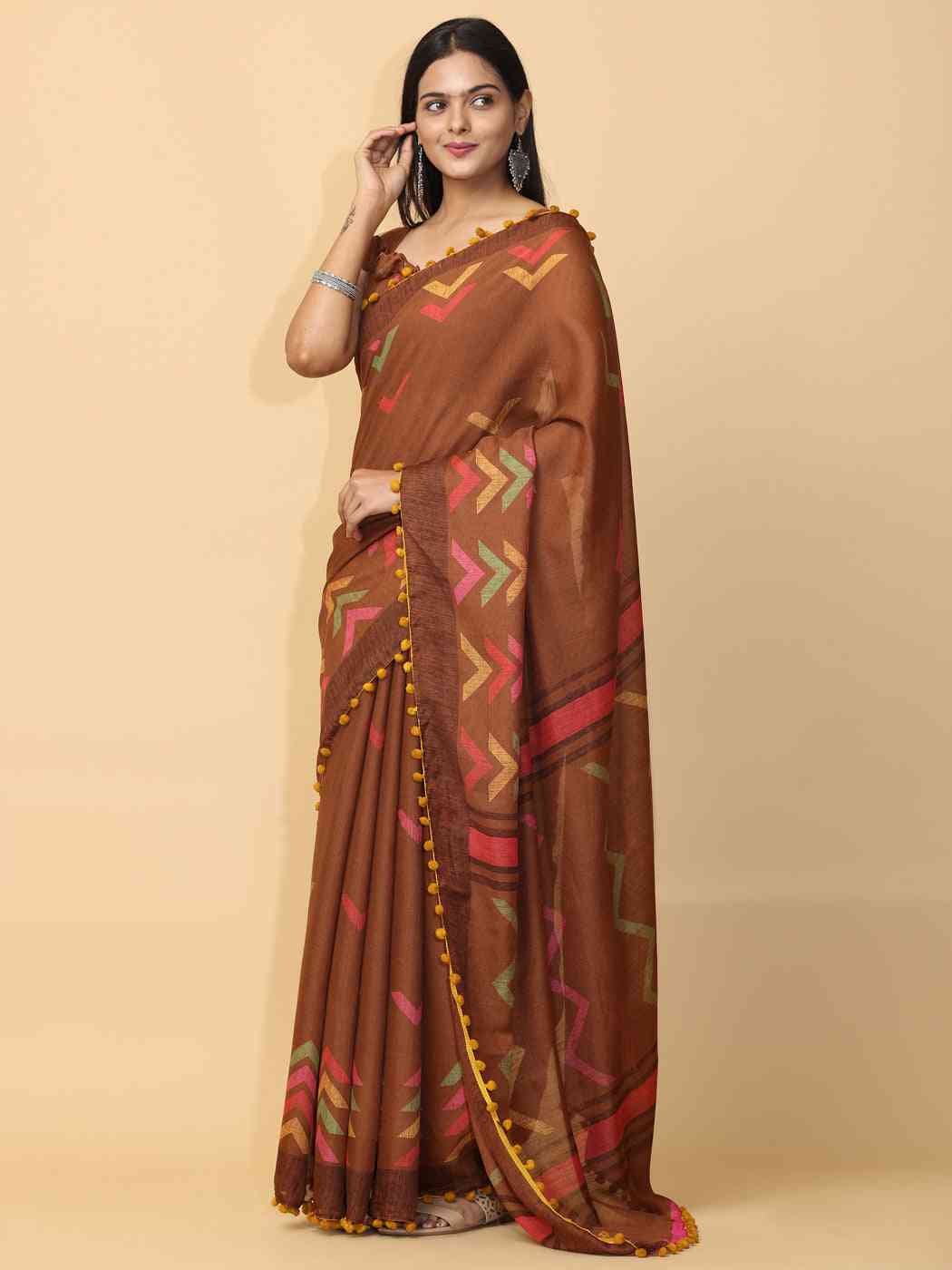 Pure Slab Cotton Trendy Block Print Designer Saree