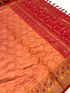 Peach Banarasi Minakari Katan Silk Saree