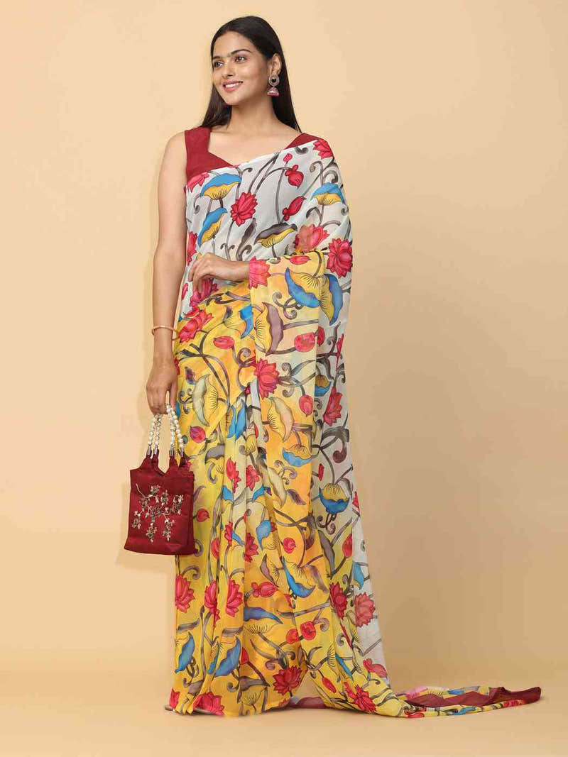 Soft Poly Georgette Designer Digital Kalamkari Print Saree