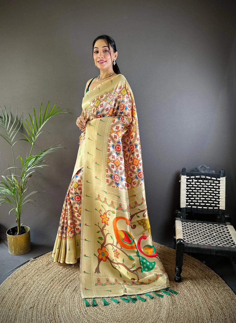 Stylish Patola Print Paithani Silk Saree with vibrant patterns