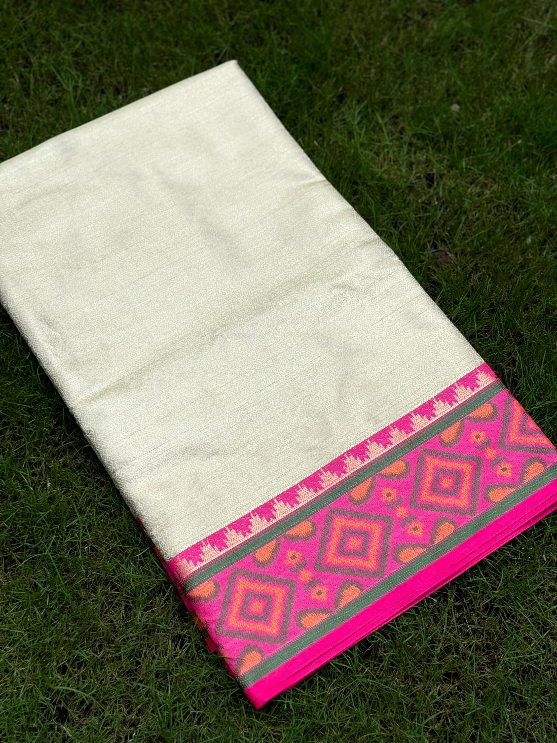 White Pochampally Ikkat Saree