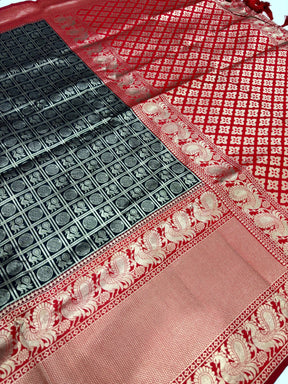 Black Silver Zari Butta Kanjivaram Silk Saree