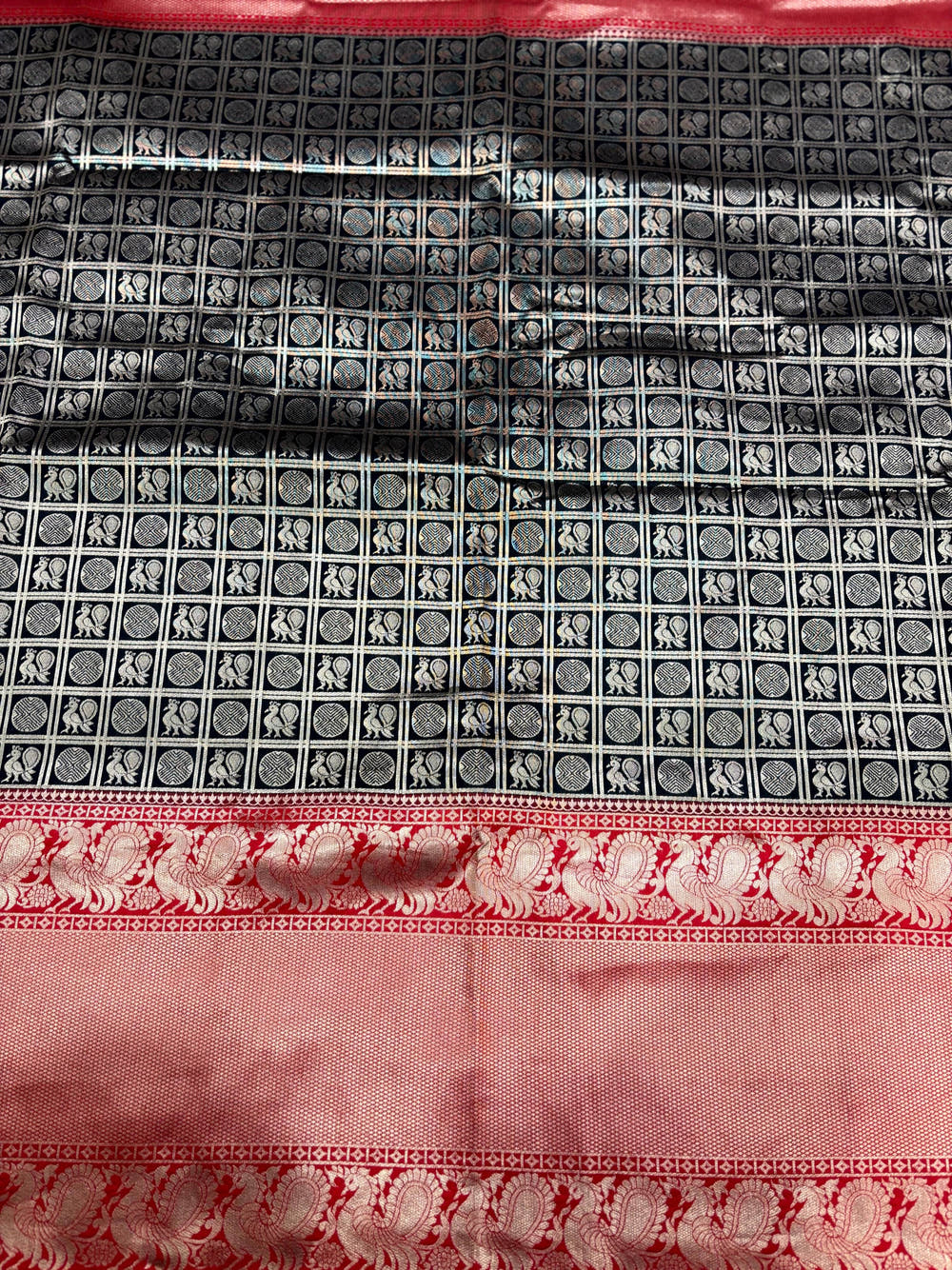 Black Silver Zari Butta Kanjivaram Silk Saree
