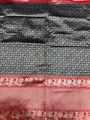 Black Silver Zari Butta Kanjivaram Silk Saree