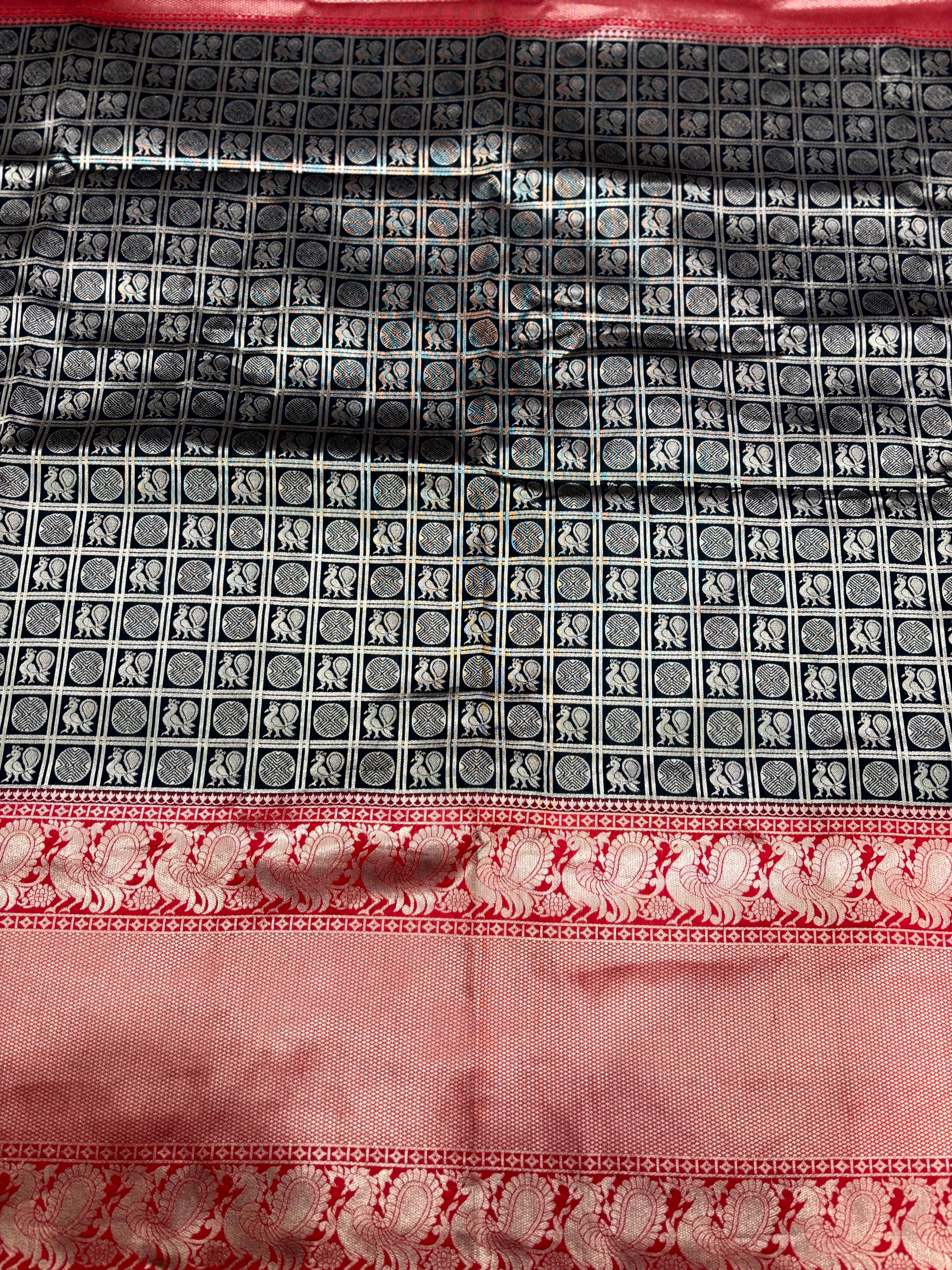 Black Silver Zari Butta Kanjivaram Silk Saree
