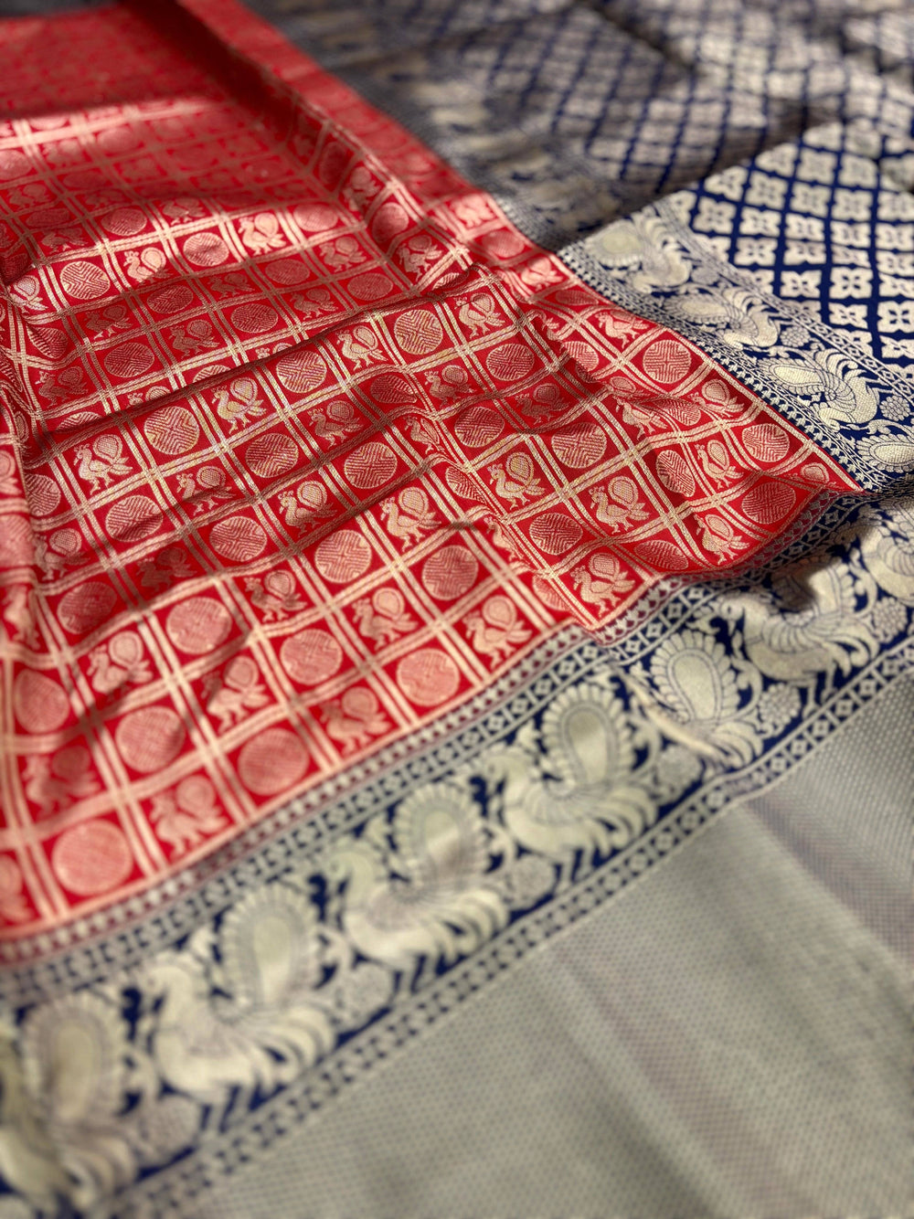 Red Silver Zari Butta Kanjivaram Silk Saree
