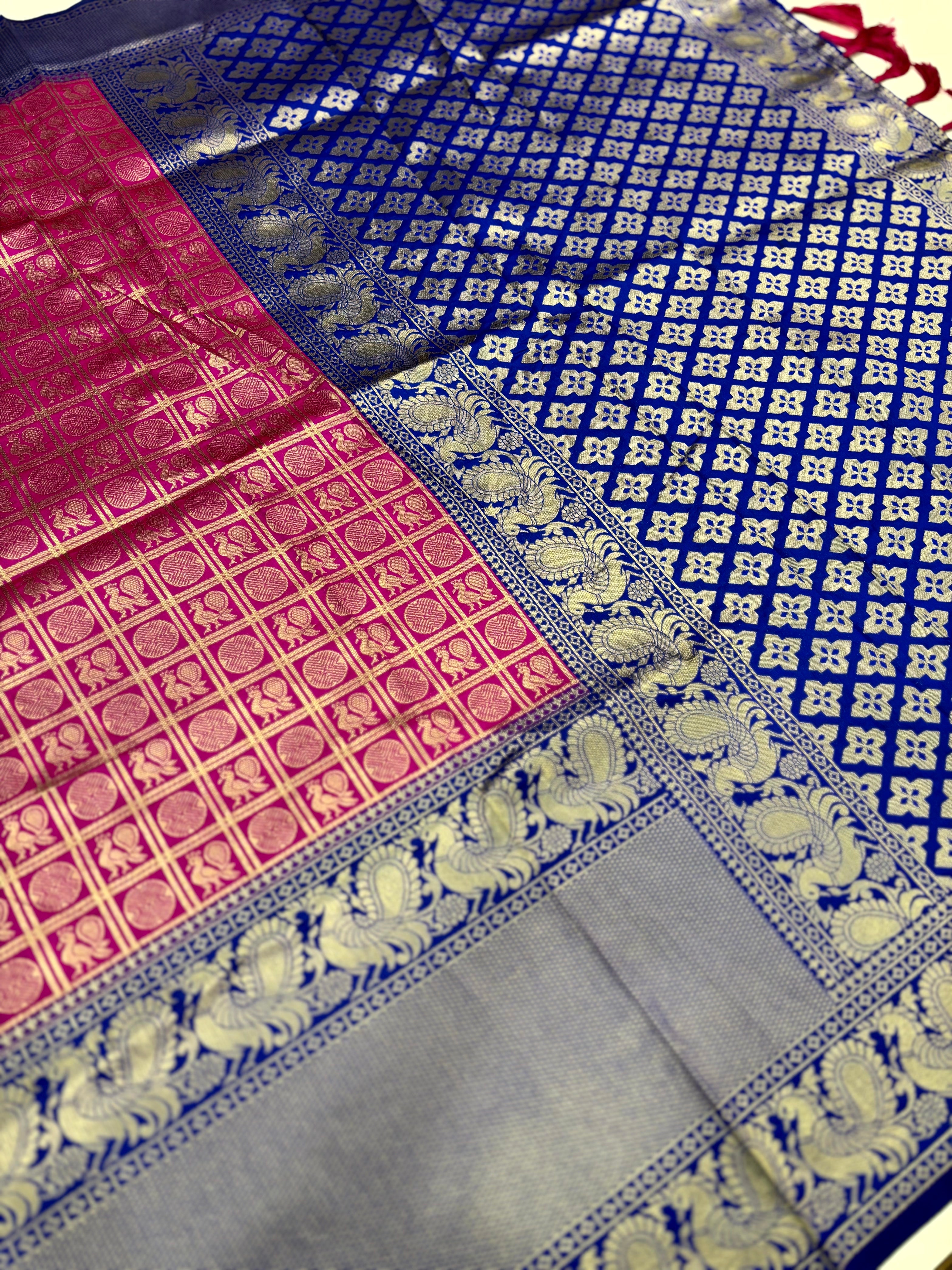 Pink Silver Zari Butta Kanjivaram Silk Saree