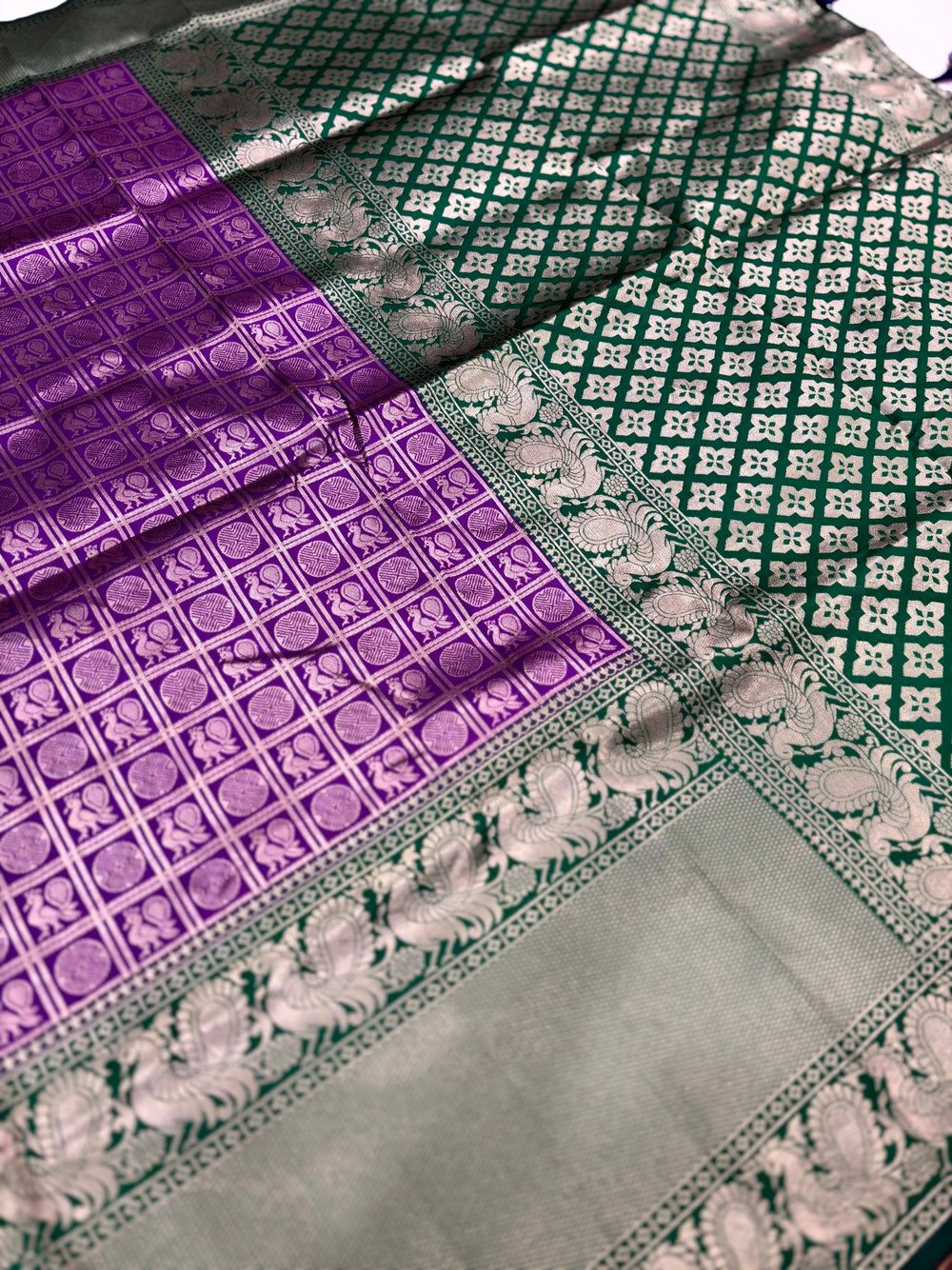 Purple Silver Zari Butta Kanjivaram Silk Saree