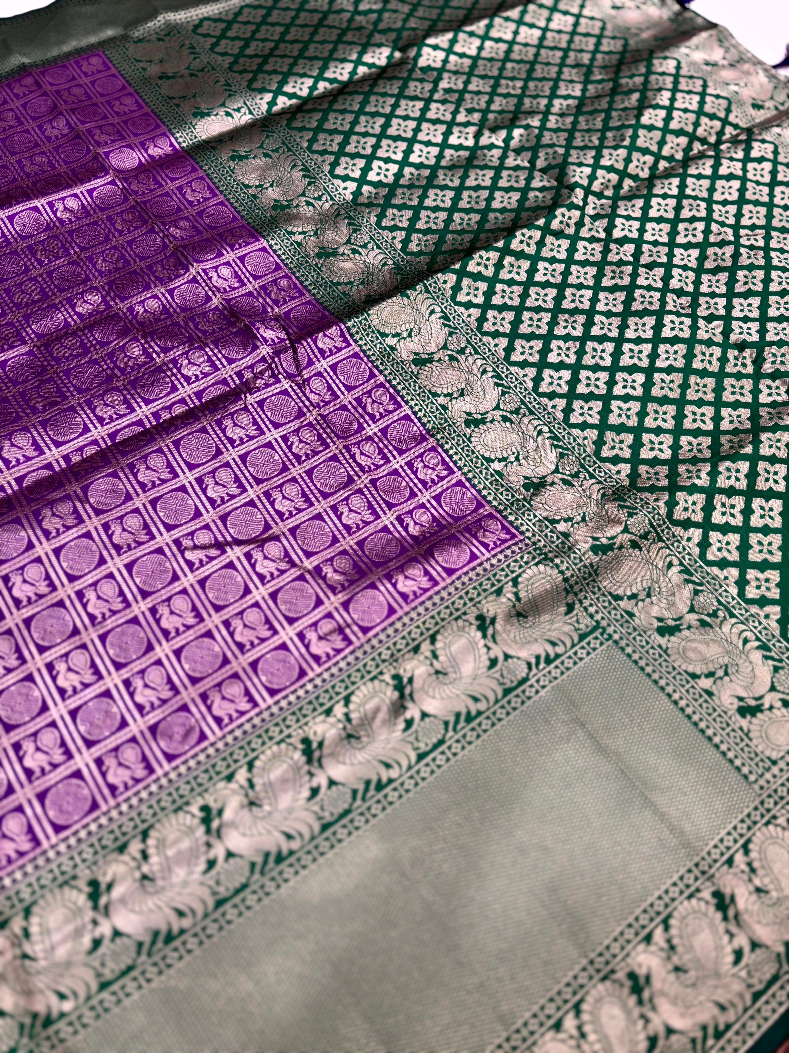 Purple Silver Zari Butta Kanjivaram Silk Saree