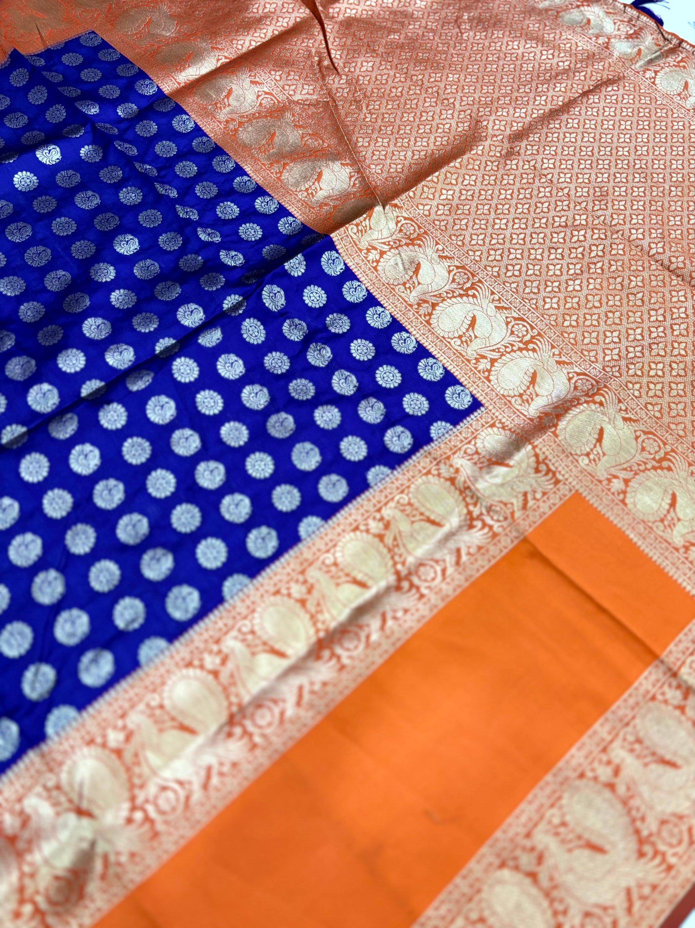 Royal Blue Banarasi Silver Buttas Zari Weaving Saree