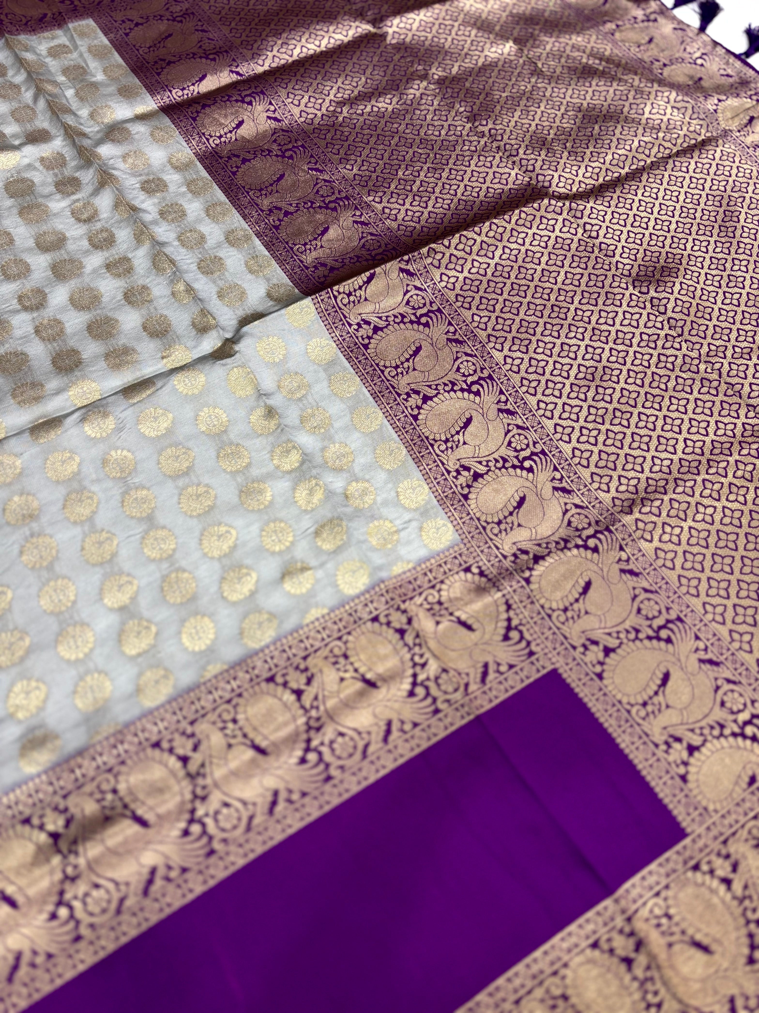 Grey Banarasi Silver Buttas Zari Weaving Saree