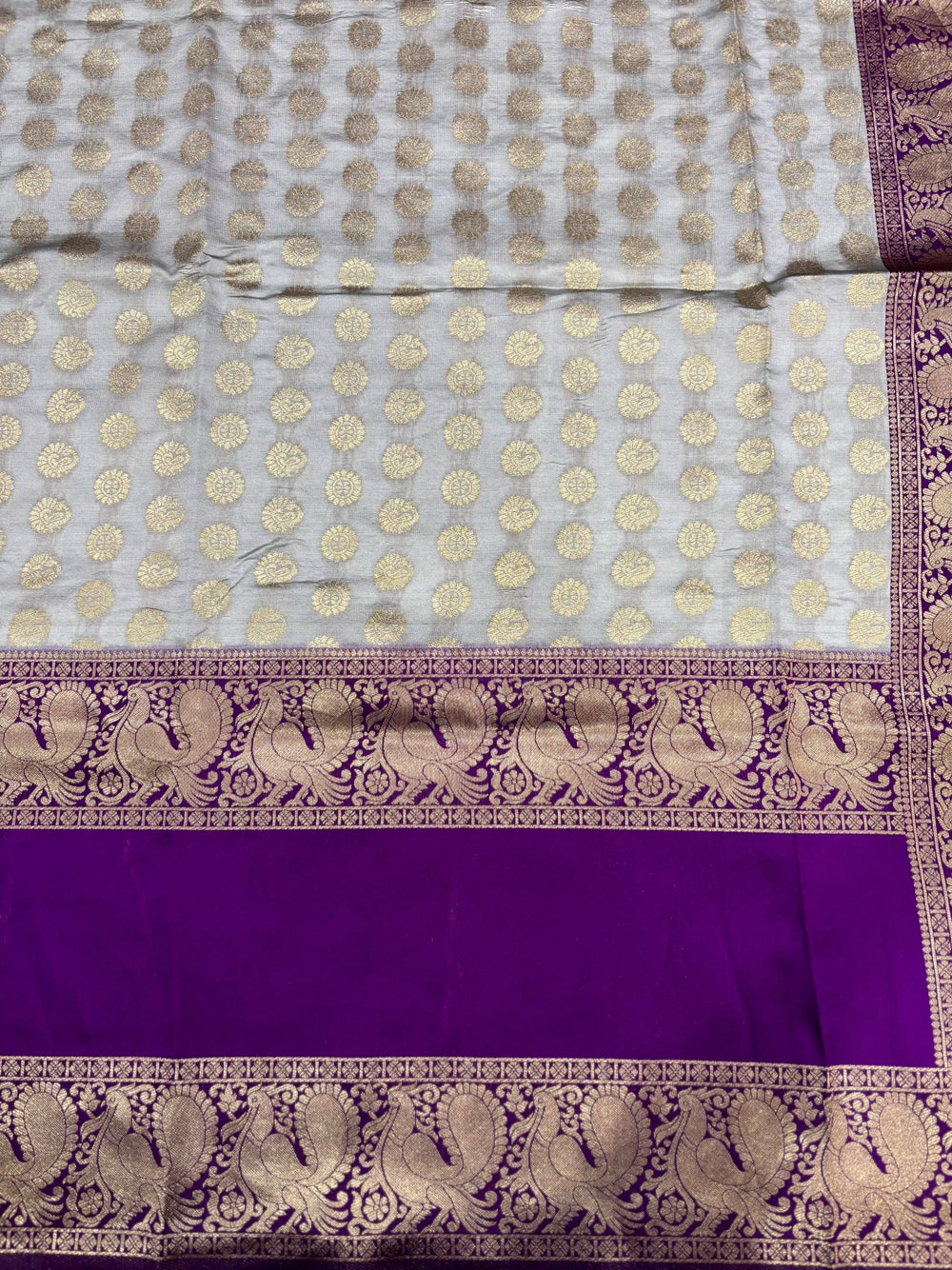 Grey Banarasi Silver Buttas Zari Weaving Saree