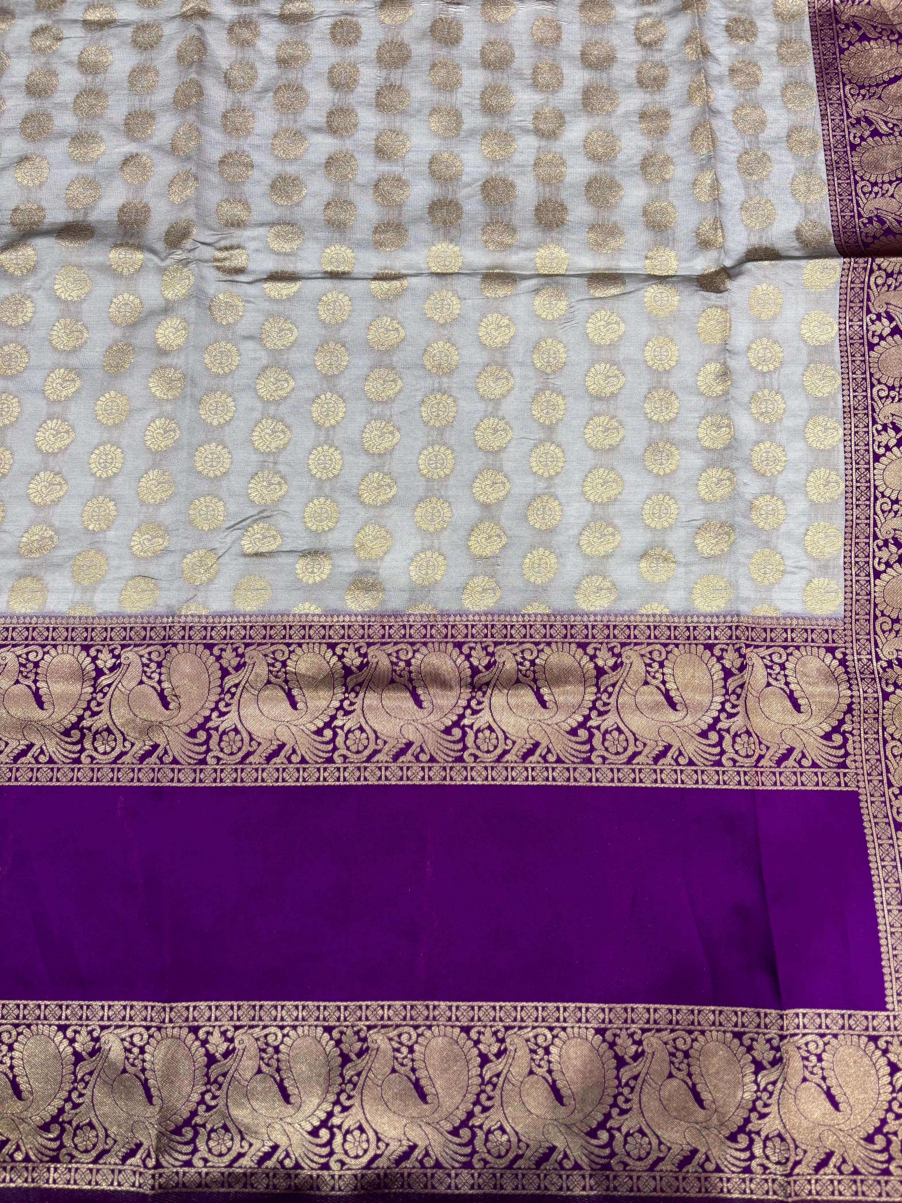 Grey Banarasi Silver Buttas Zari Weaving Saree