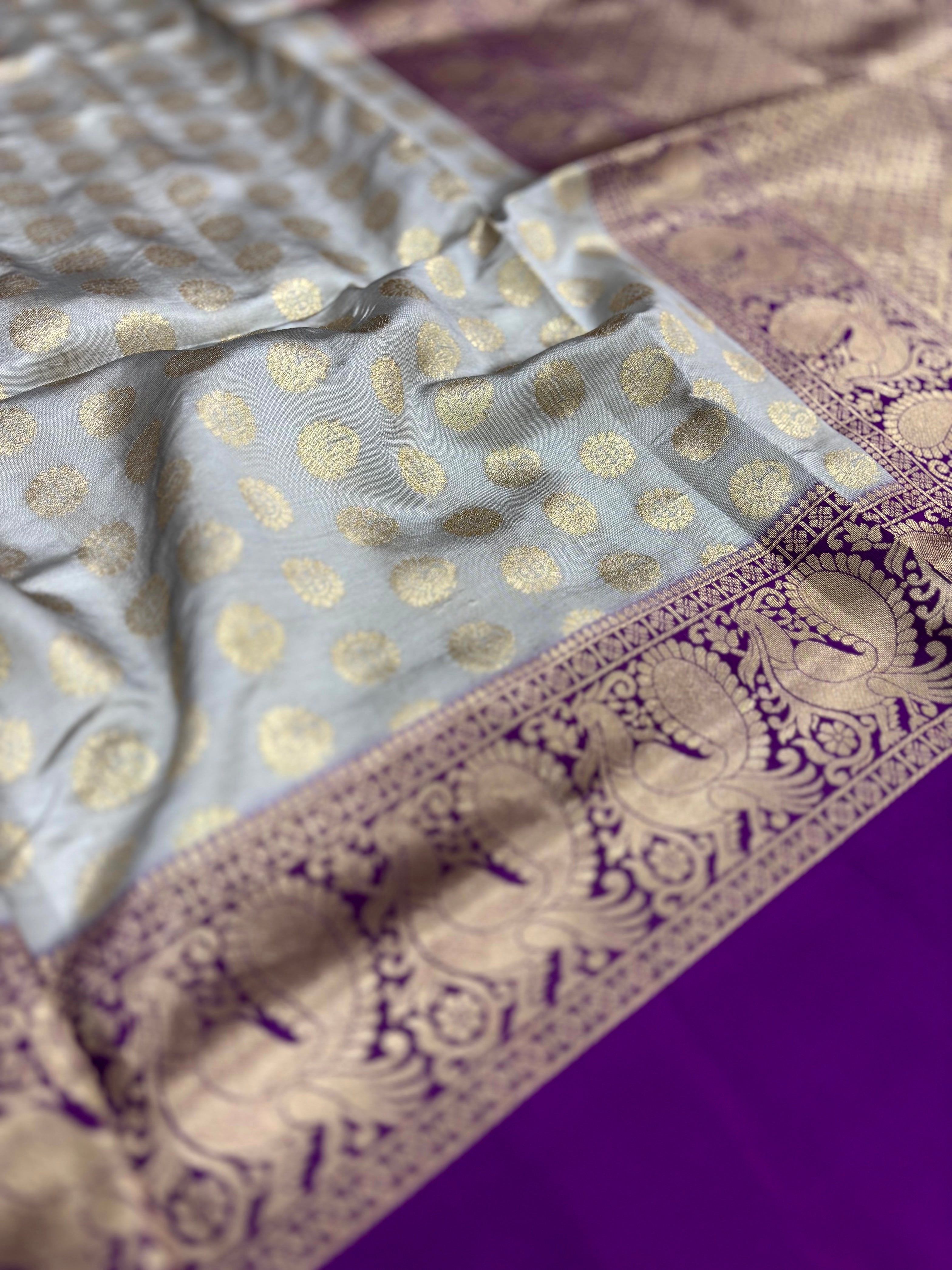 Grey Banarasi Silver Buttas Zari Weaving Saree