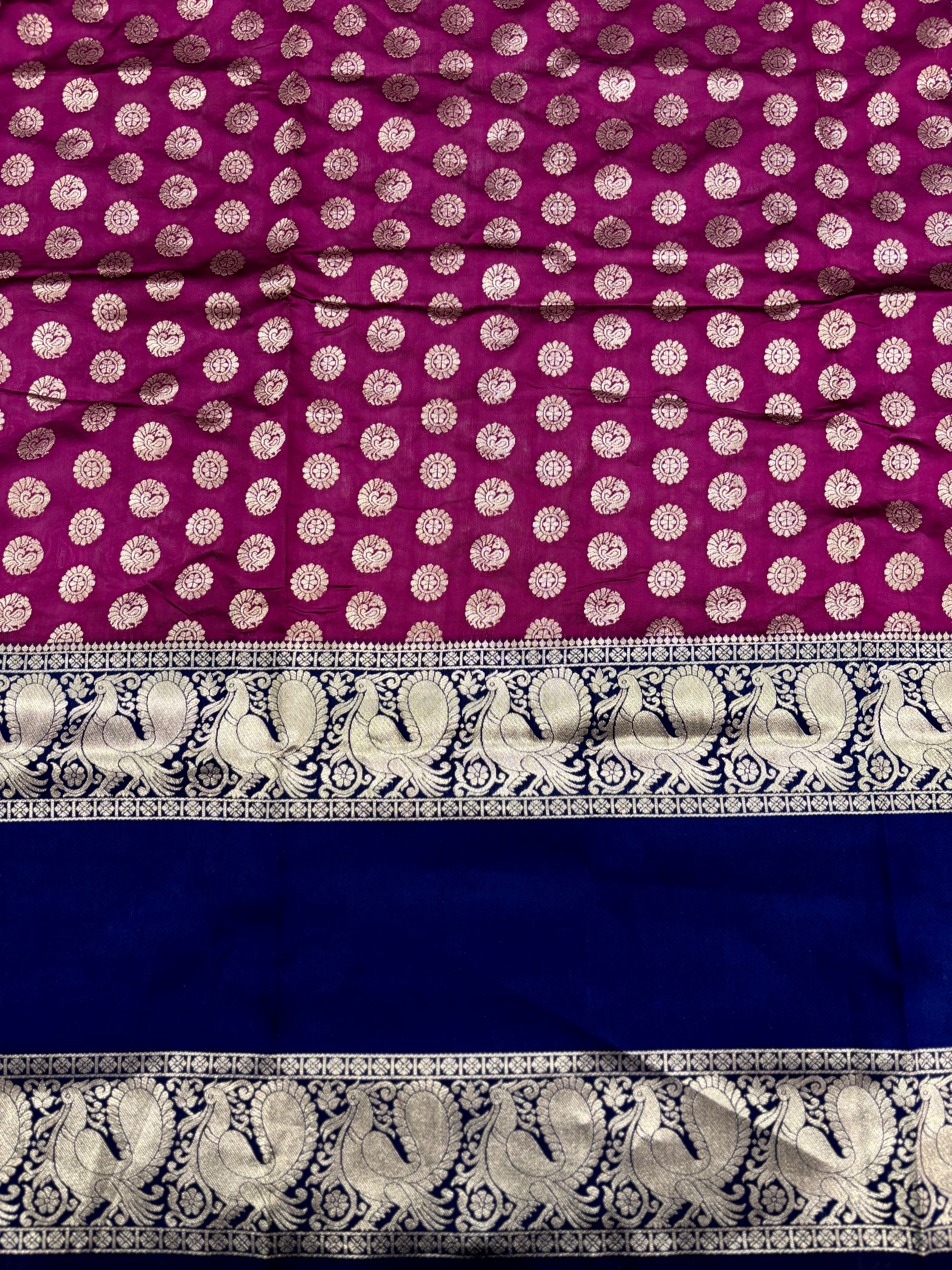 Dark Wine Banarasi Silver Buttas Zari Weaving Saree
