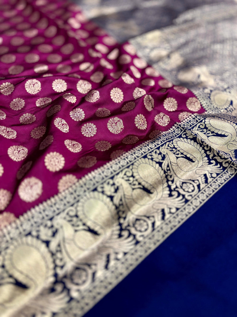 Dark Wine Banarasi Silver Buttas Zari Weaving Saree