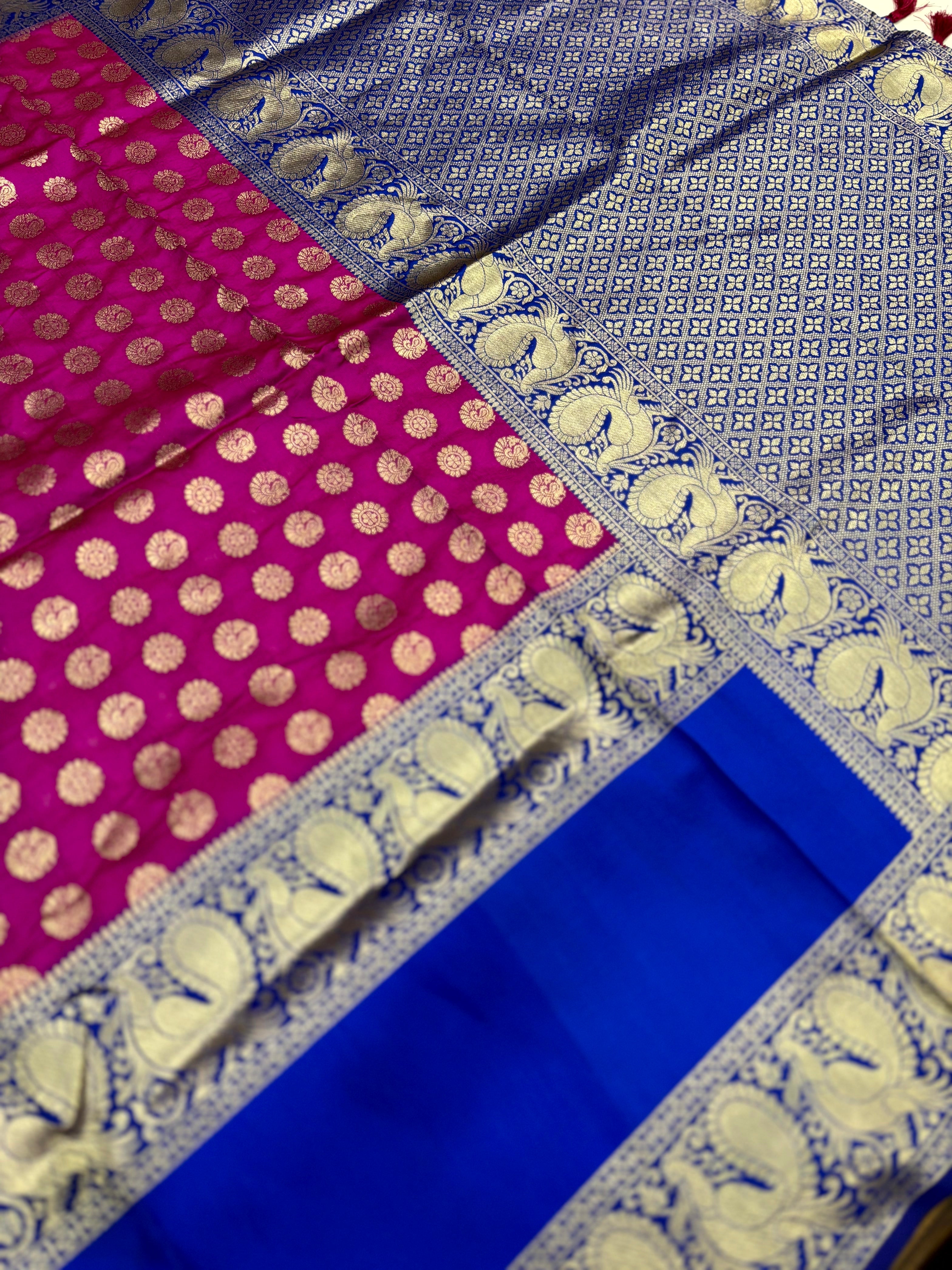 Wine Banarasi Silver Buttas Zari Weaving Saree