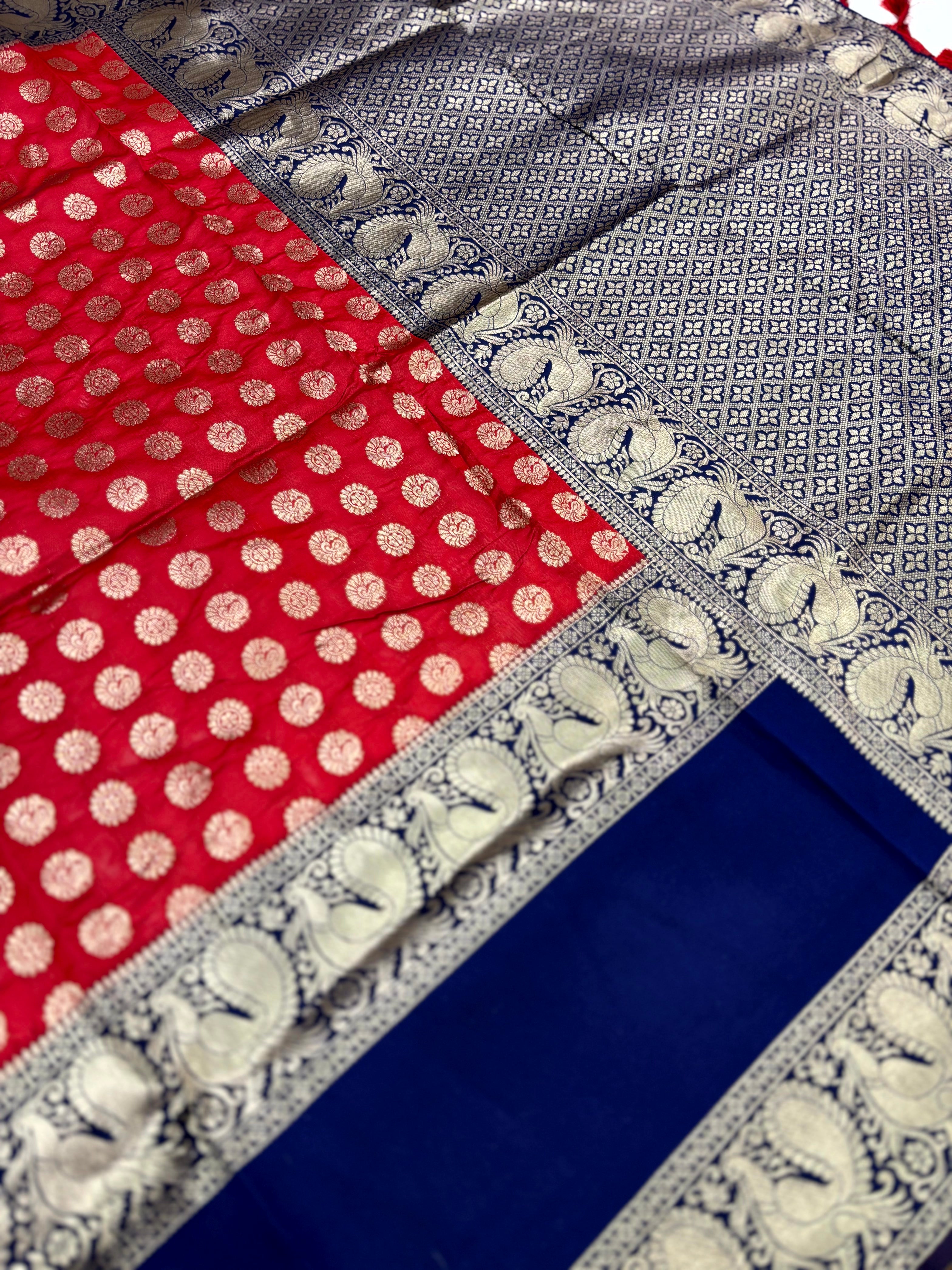 Royal Red Banarasi Silver Buttas Zari Weaving Saree