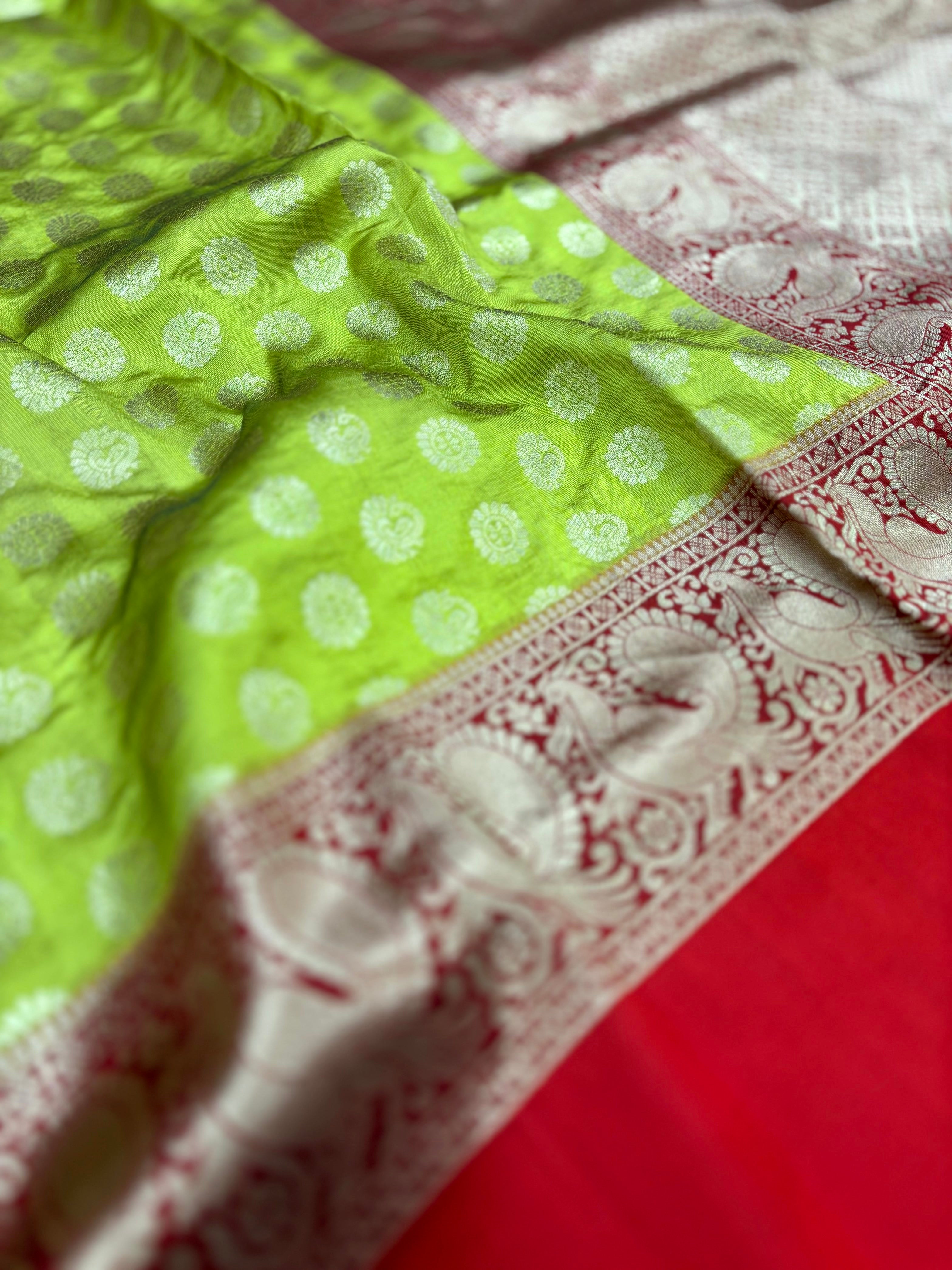 Green Banarasi Silver Buttas Zari Weaving Saree