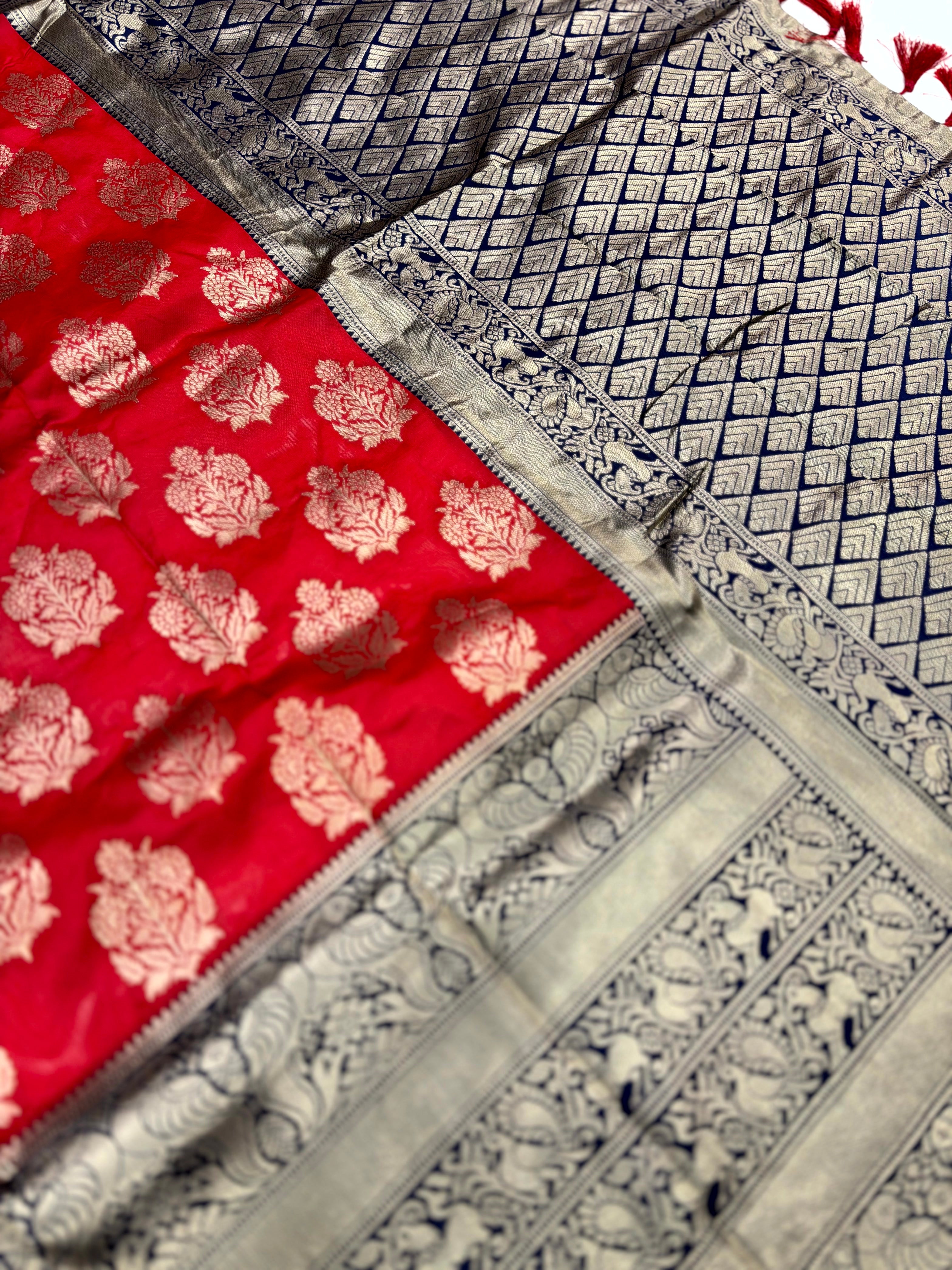 Rose Red Woven Design Banarasi Saree