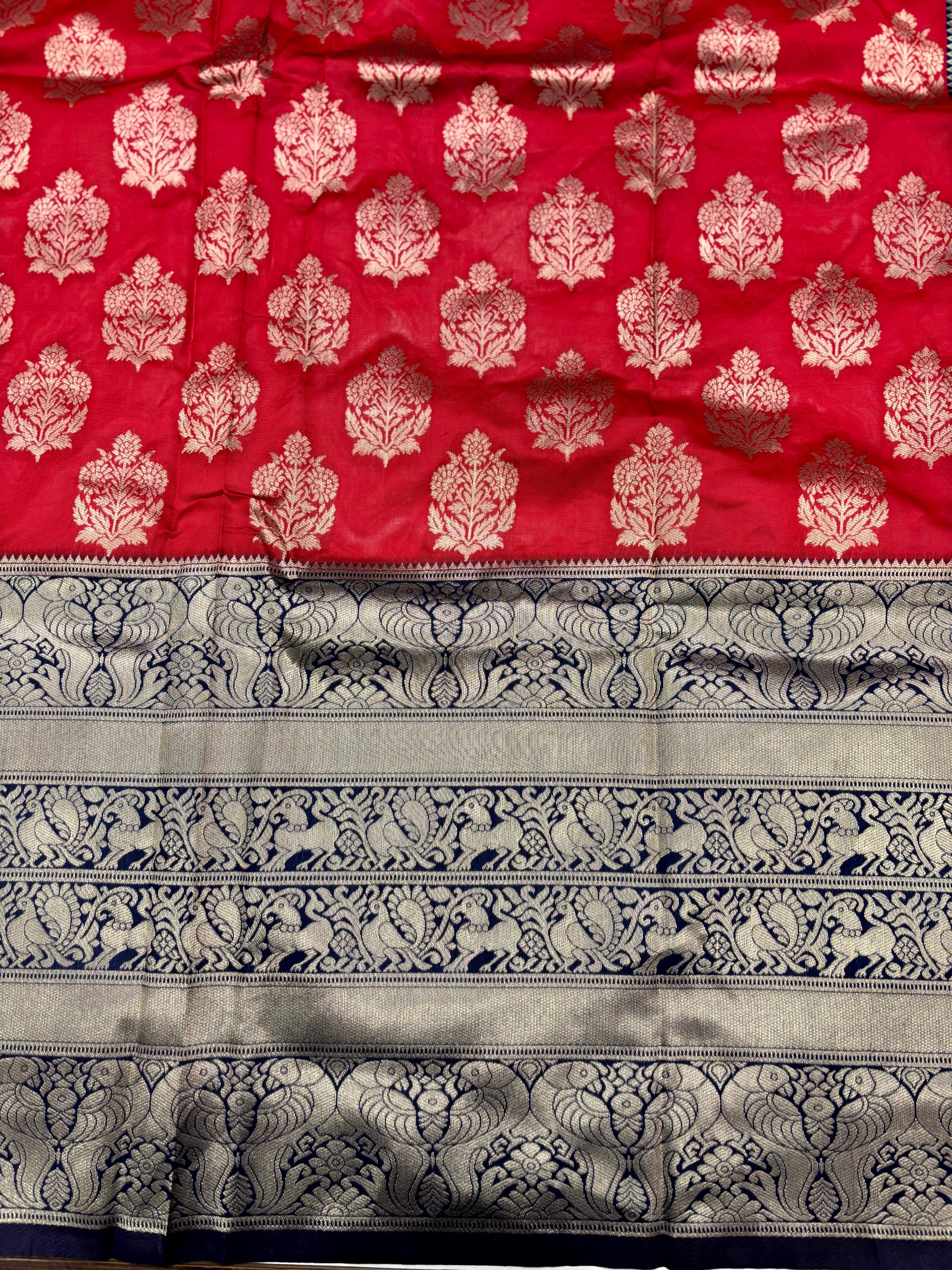 Rose Red Woven Design Banarasi Saree