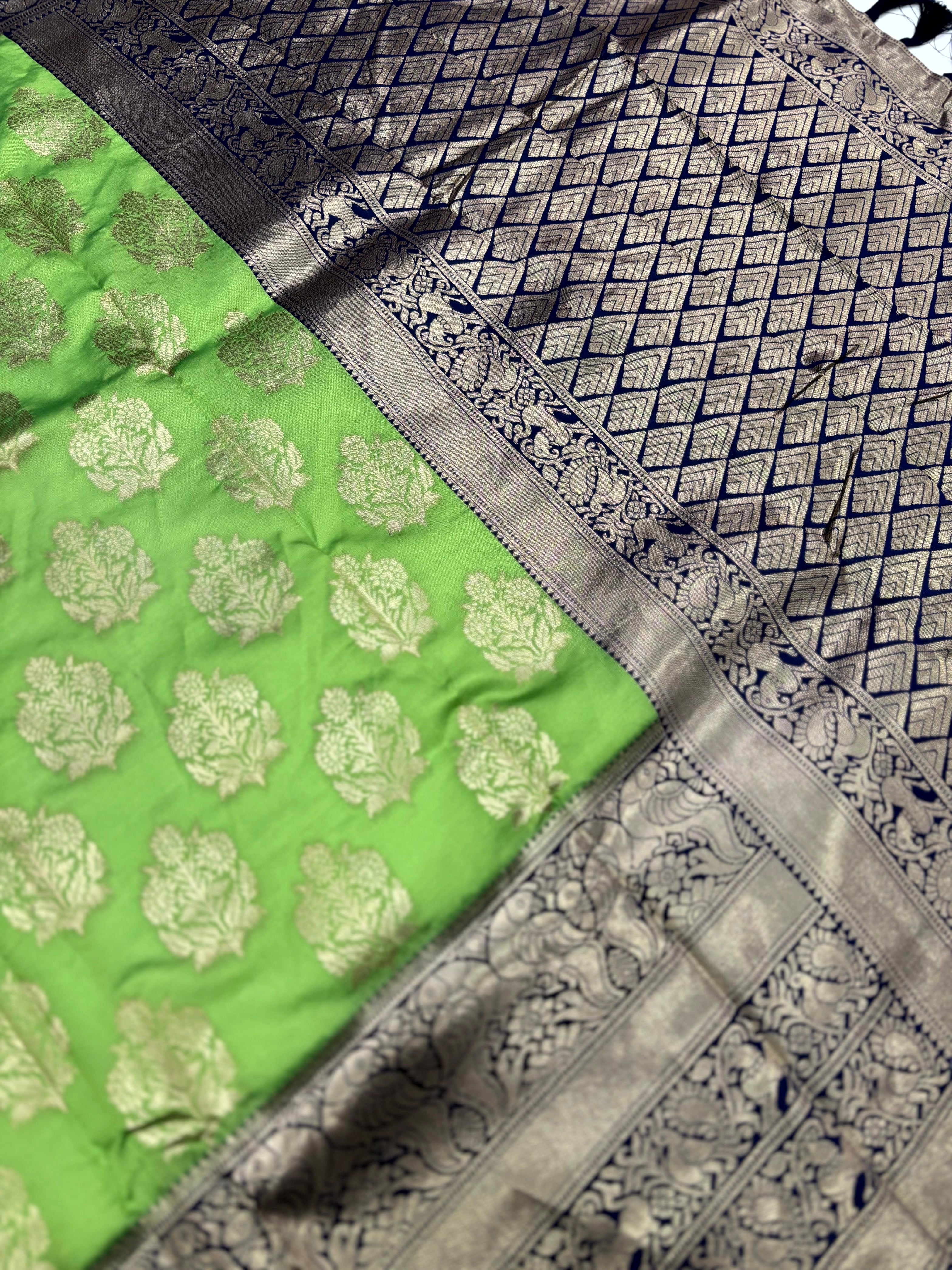 Fluorescent Green Woven Design Banarasi Saree