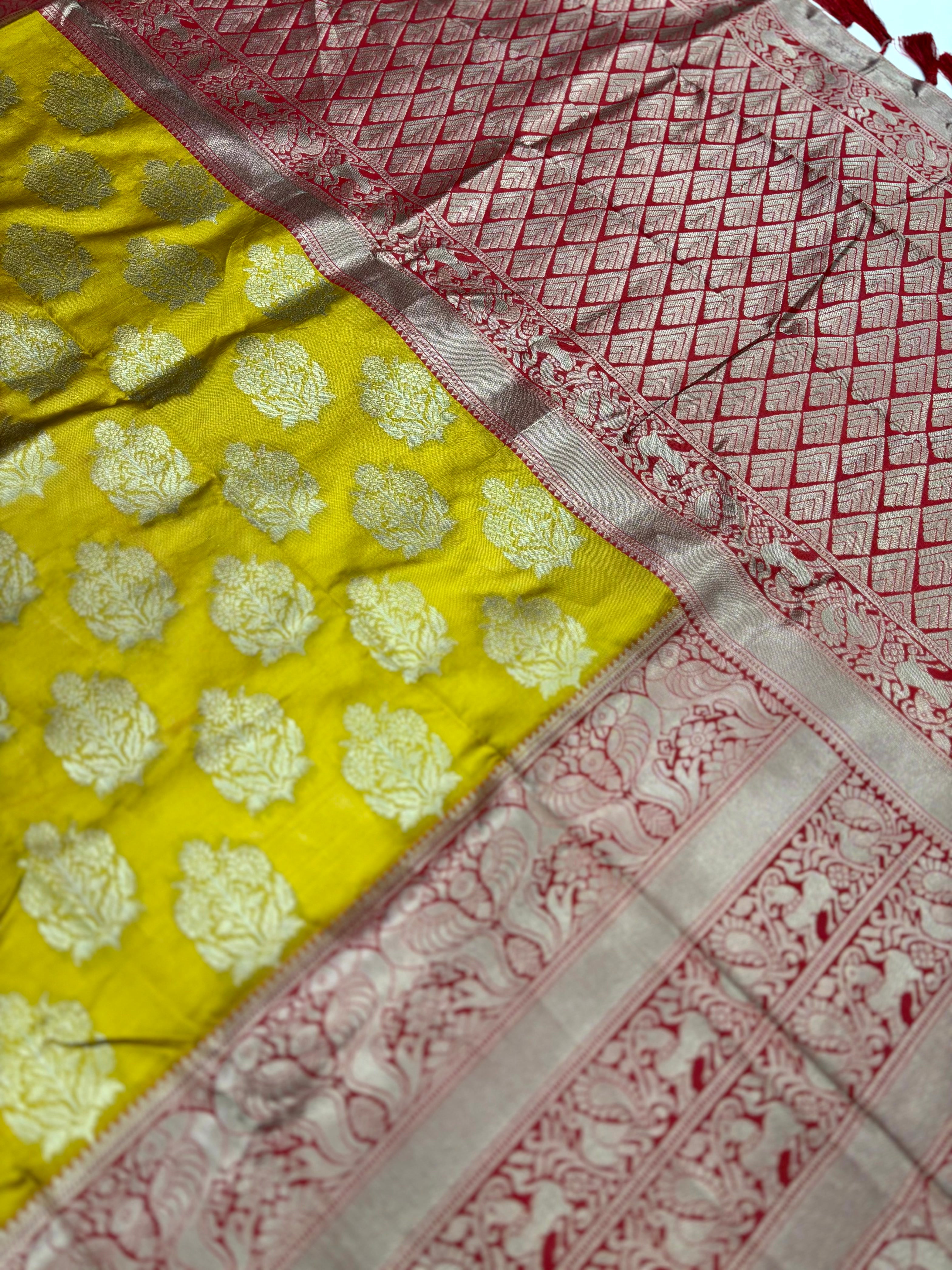 Mustard Yellow Woven Design Banarasi Saree