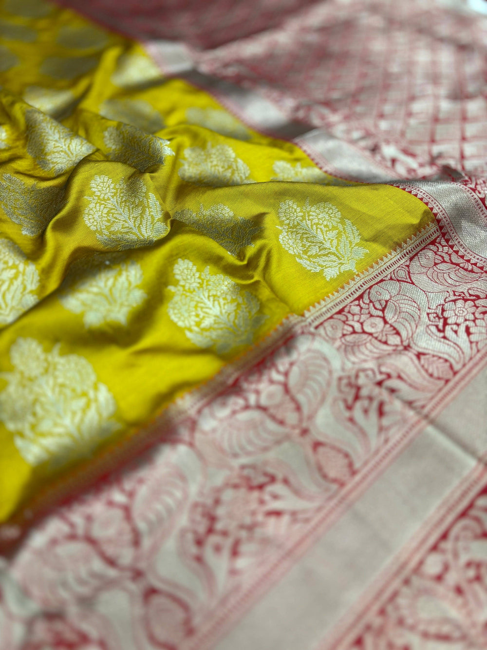 Mustard Yellow Woven Design Banarasi Saree
