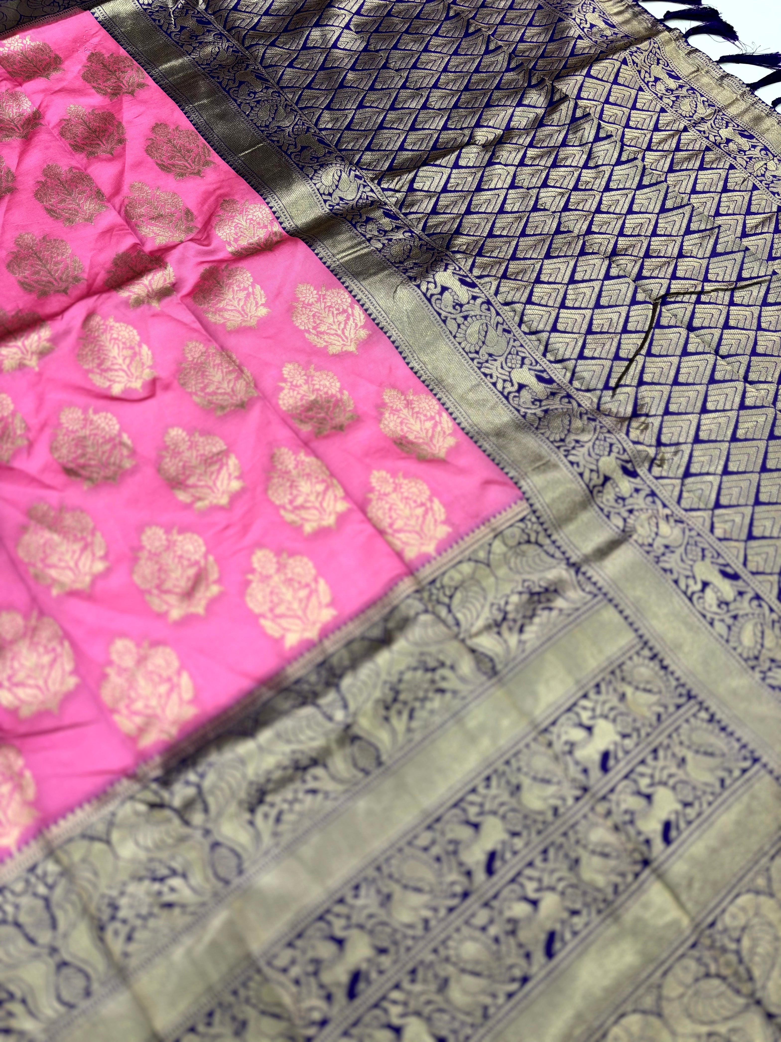 Fushsia Pink Woven Design Banarasi Saree