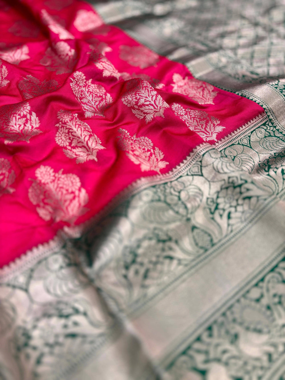 Magenta Pink Woven Design Banarasi Saree