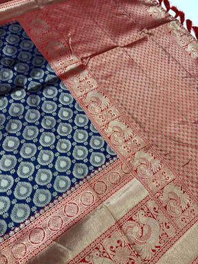 Radiant Navy Blue Banarasi Silk Saree