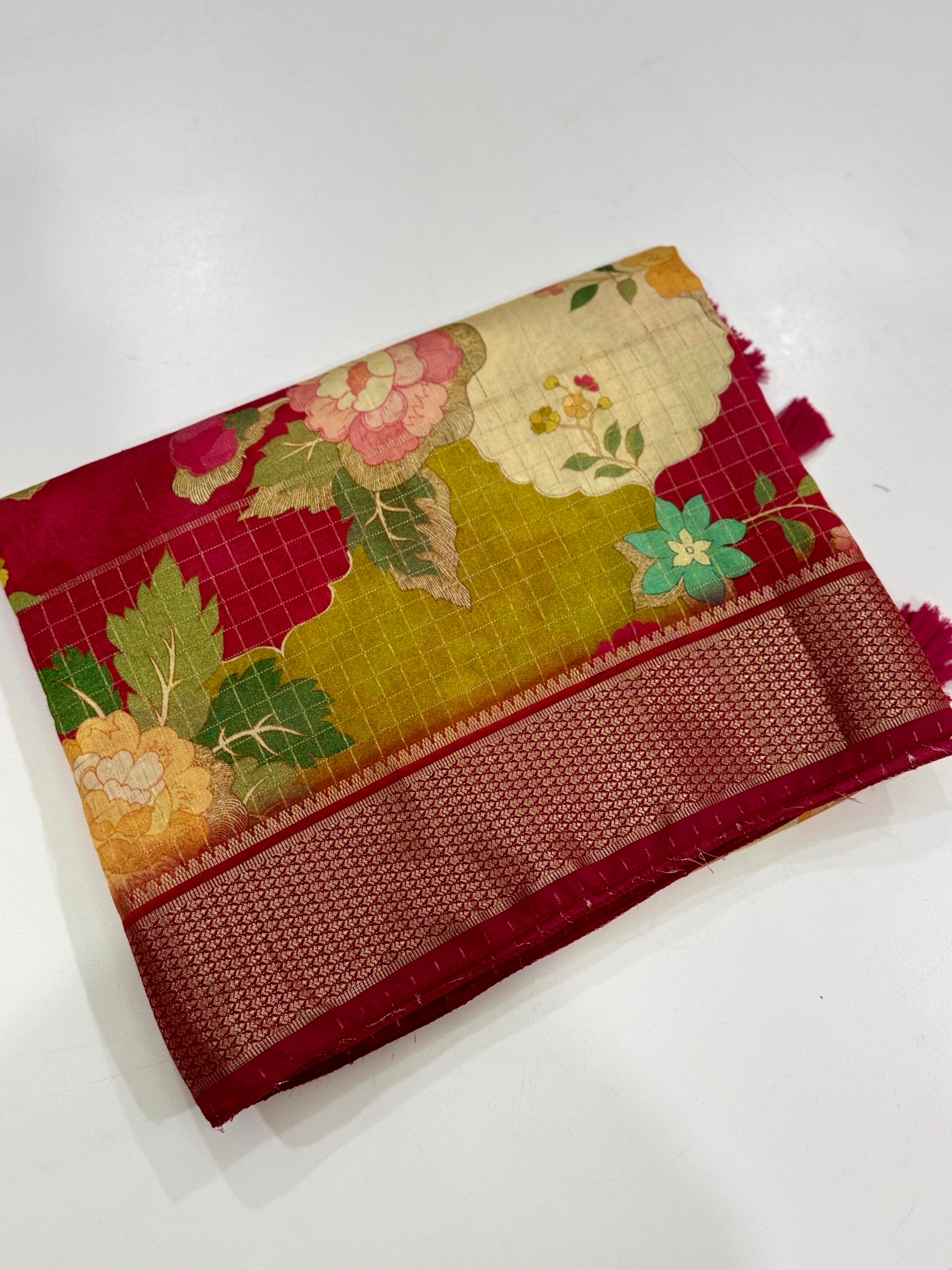 Maroon Cotton Viscose Floral Saree